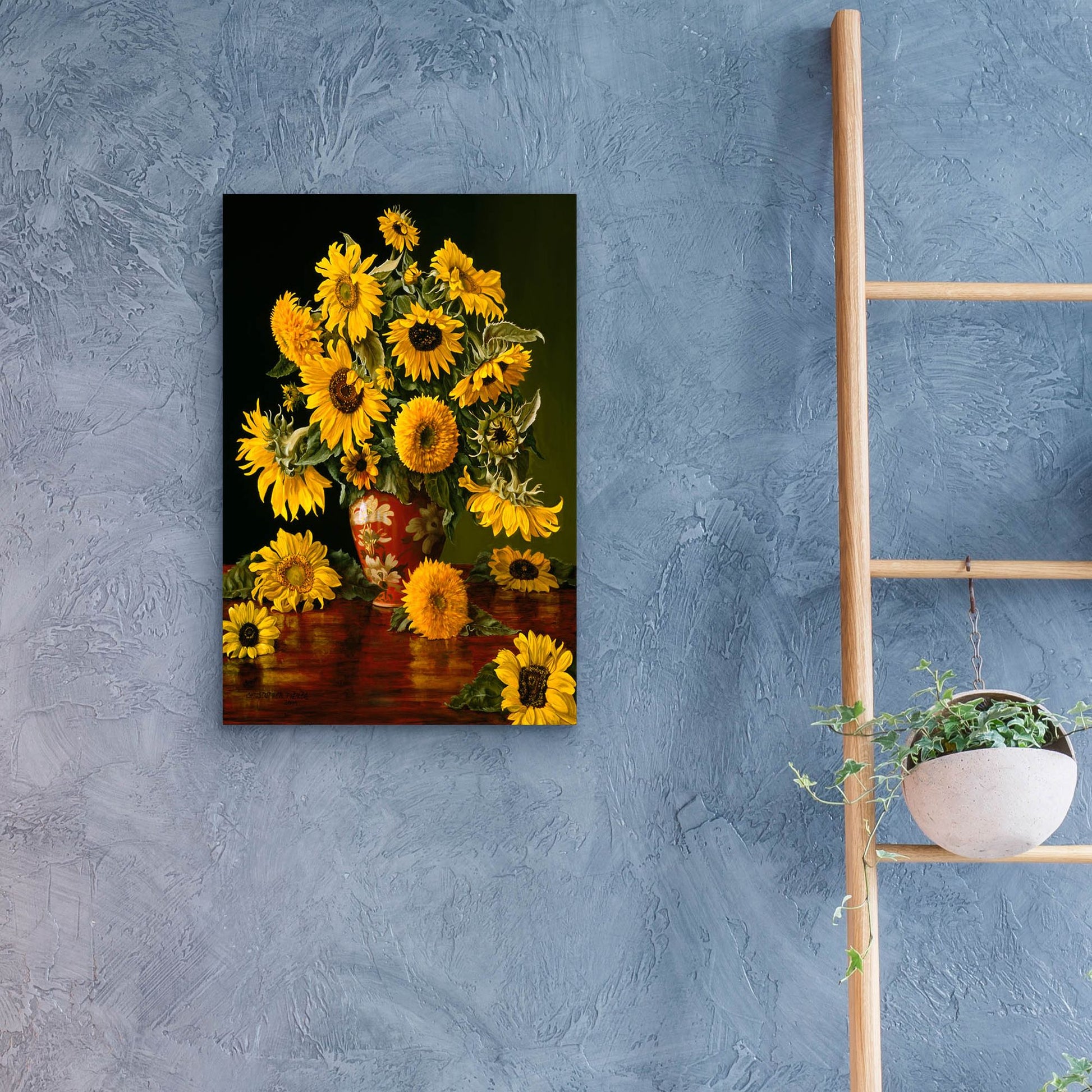 Epic Art 'Sunflowers In A Crimson Vase' by Christopher Pierce, Acrylic Glass Wall Art,16x24