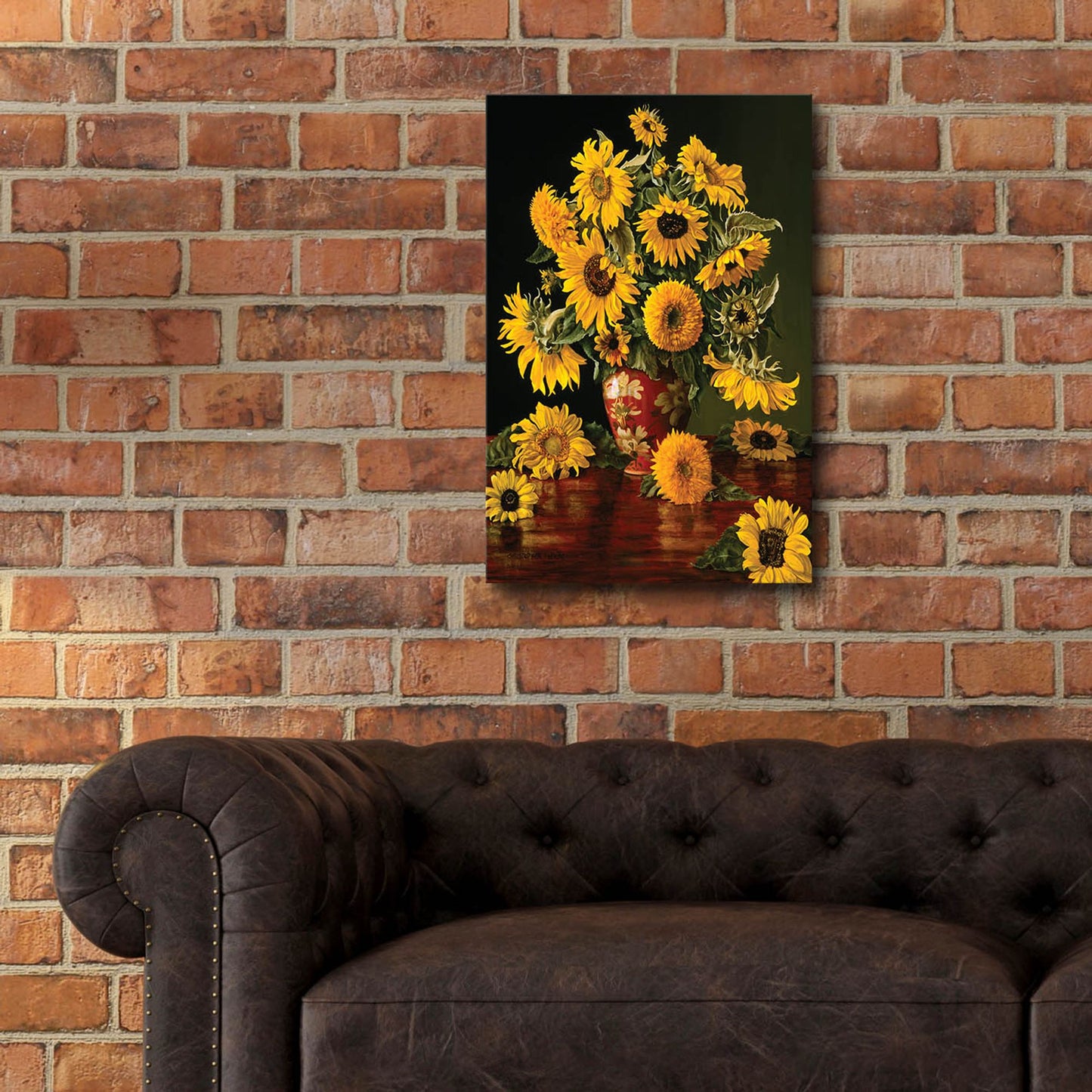 Epic Art 'Sunflowers In A Crimson Vase' by Christopher Pierce, Acrylic Glass Wall Art,16x24