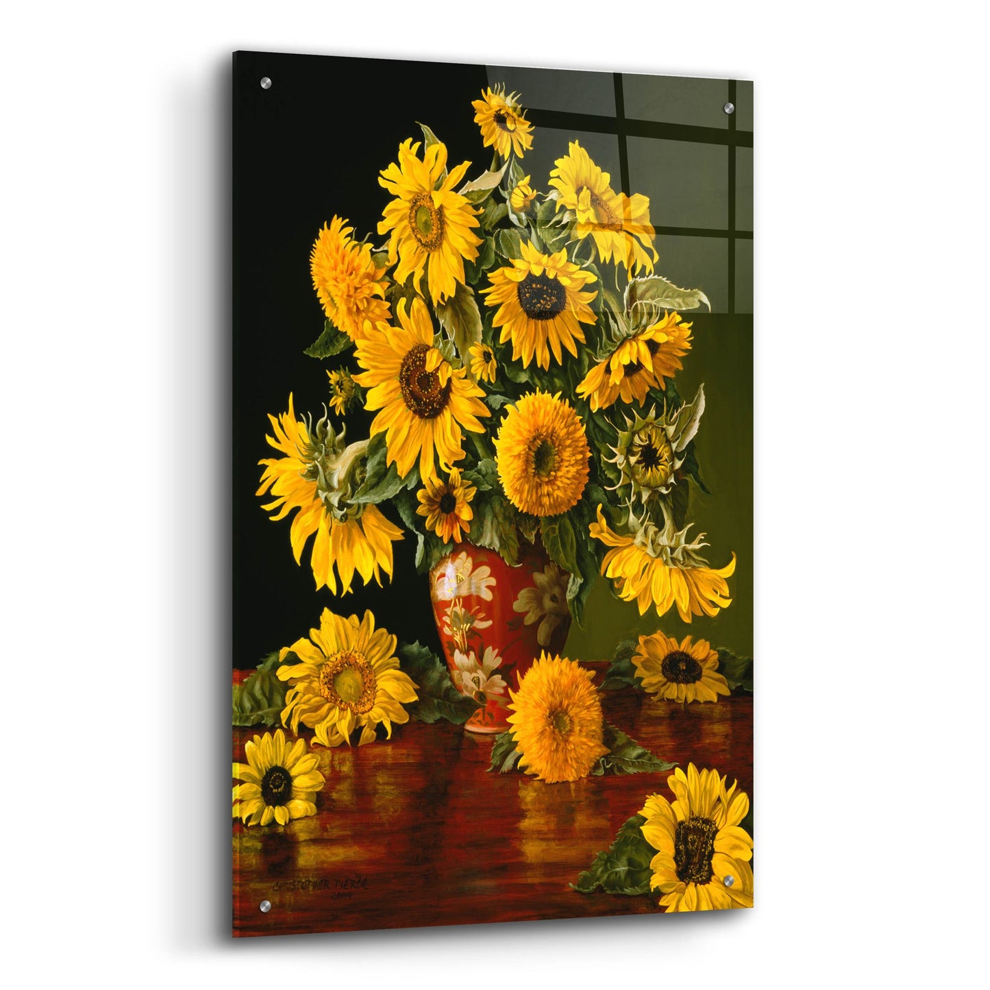 Epic Art 'Sunflowers In A Crimson Vase' by Christopher Pierce, Acrylic Glass Wall Art,24x36