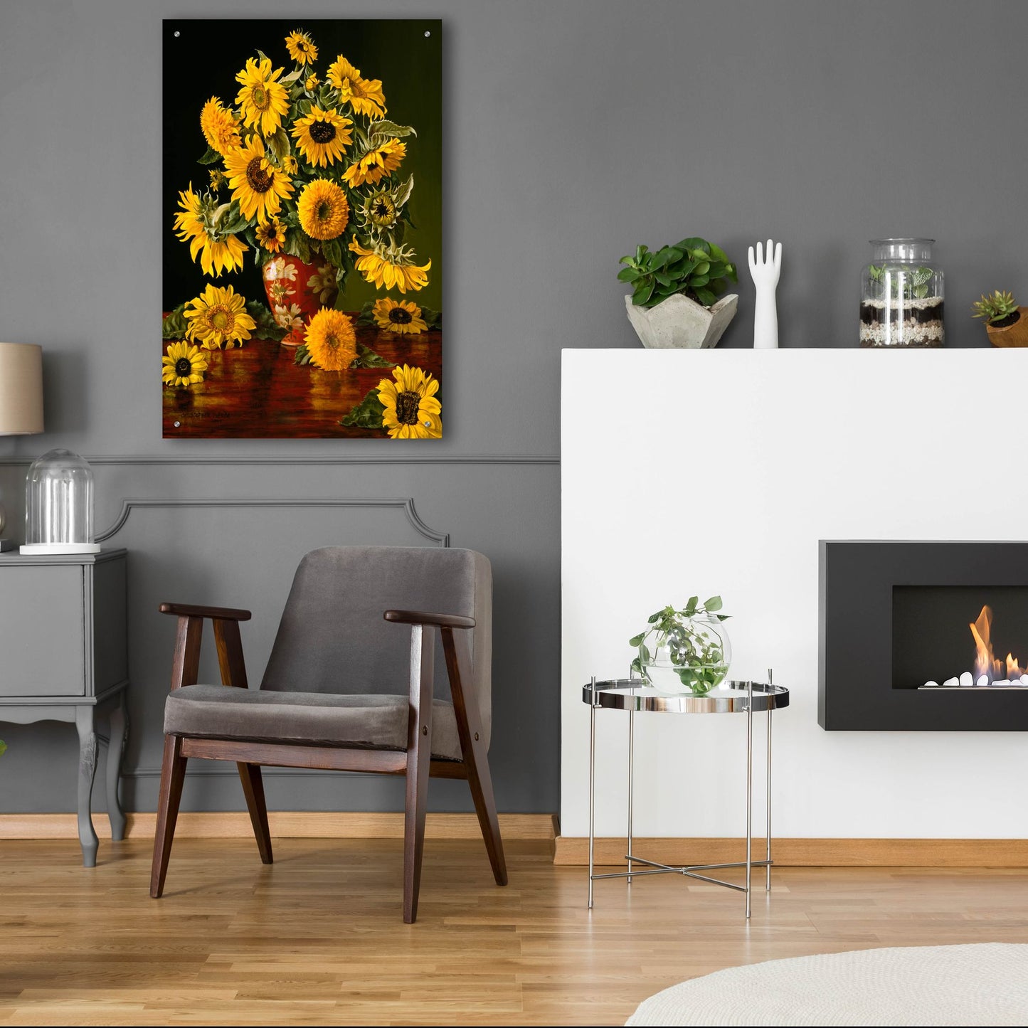 Epic Art 'Sunflowers In A Crimson Vase' by Christopher Pierce, Acrylic Glass Wall Art,24x36