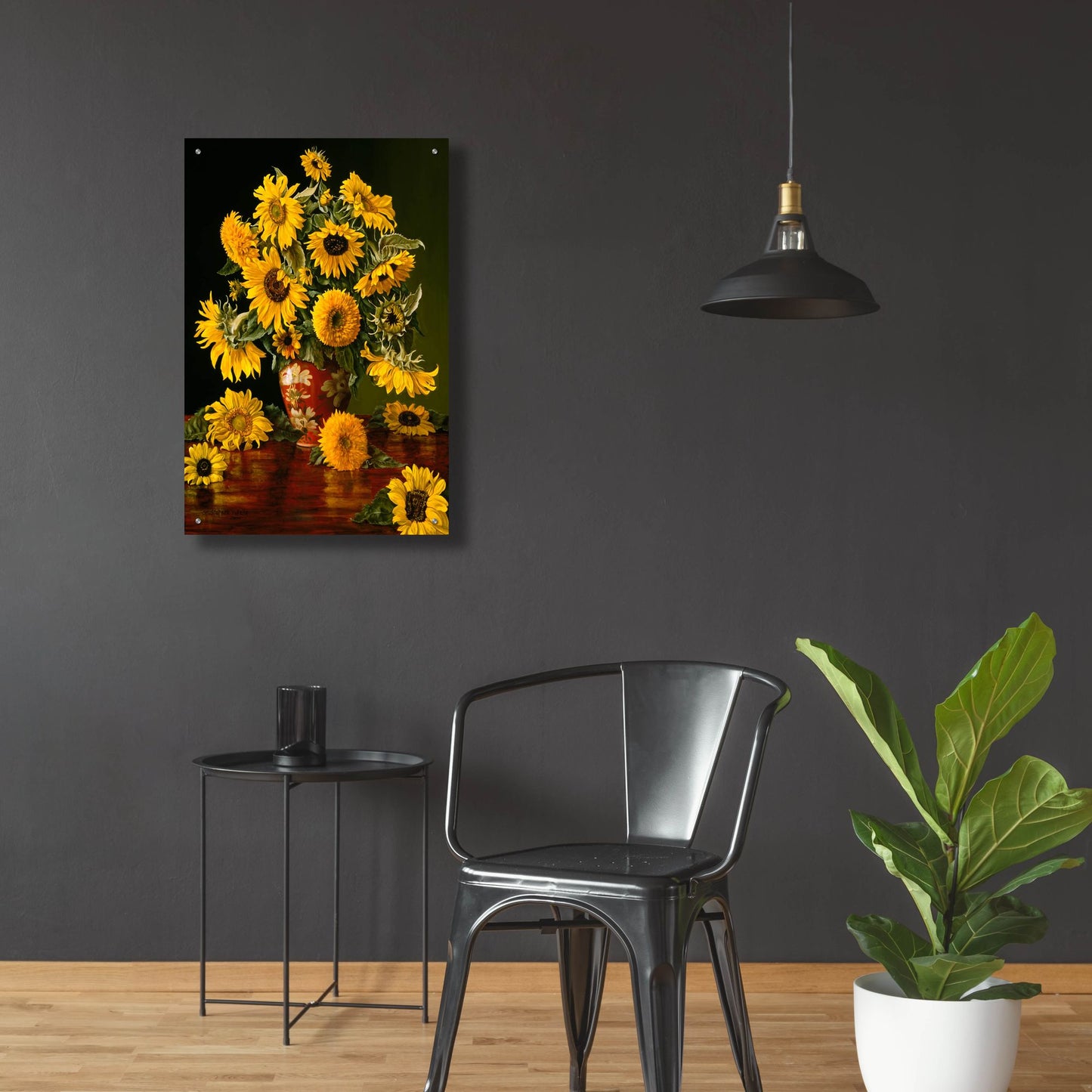 Epic Art 'Sunflowers In A Crimson Vase' by Christopher Pierce, Acrylic Glass Wall Art,24x36