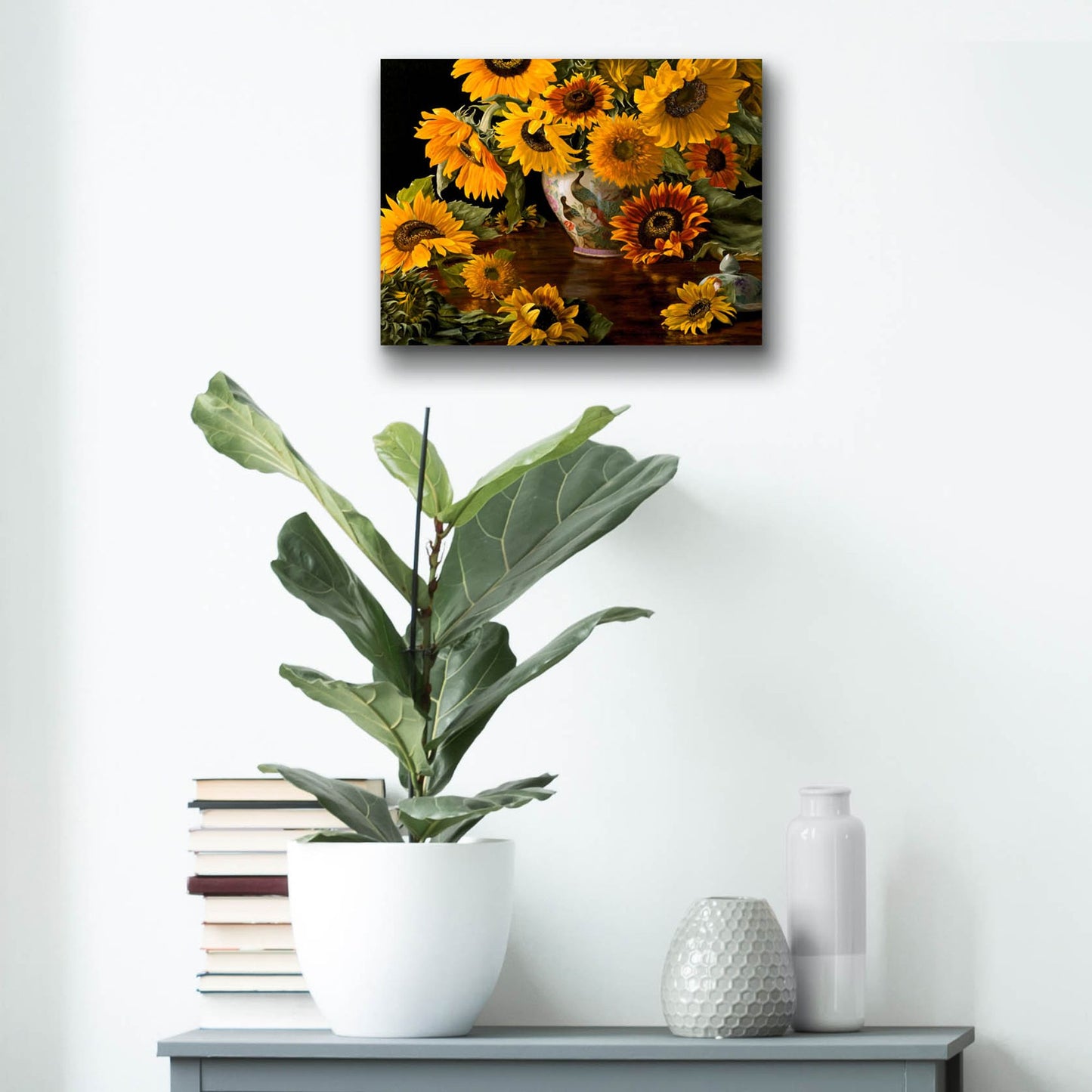 Epic Art 'Sunflowers In A White Chinese Vase' by Christopher Pierce, Acrylic Glass Wall Art,16x12