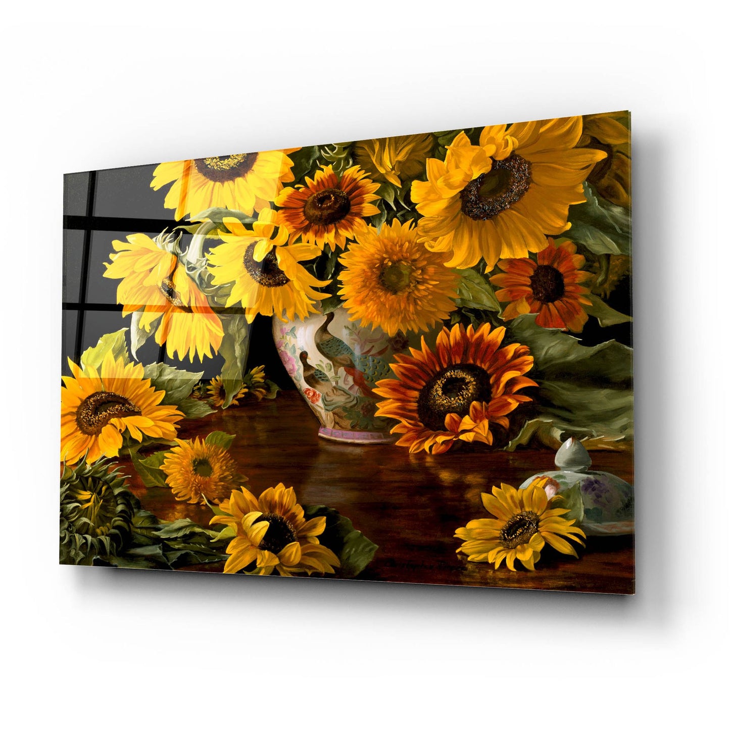 Epic Art 'Sunflowers In A White Chinese Vase' by Christopher Pierce, Acrylic Glass Wall Art,24x16