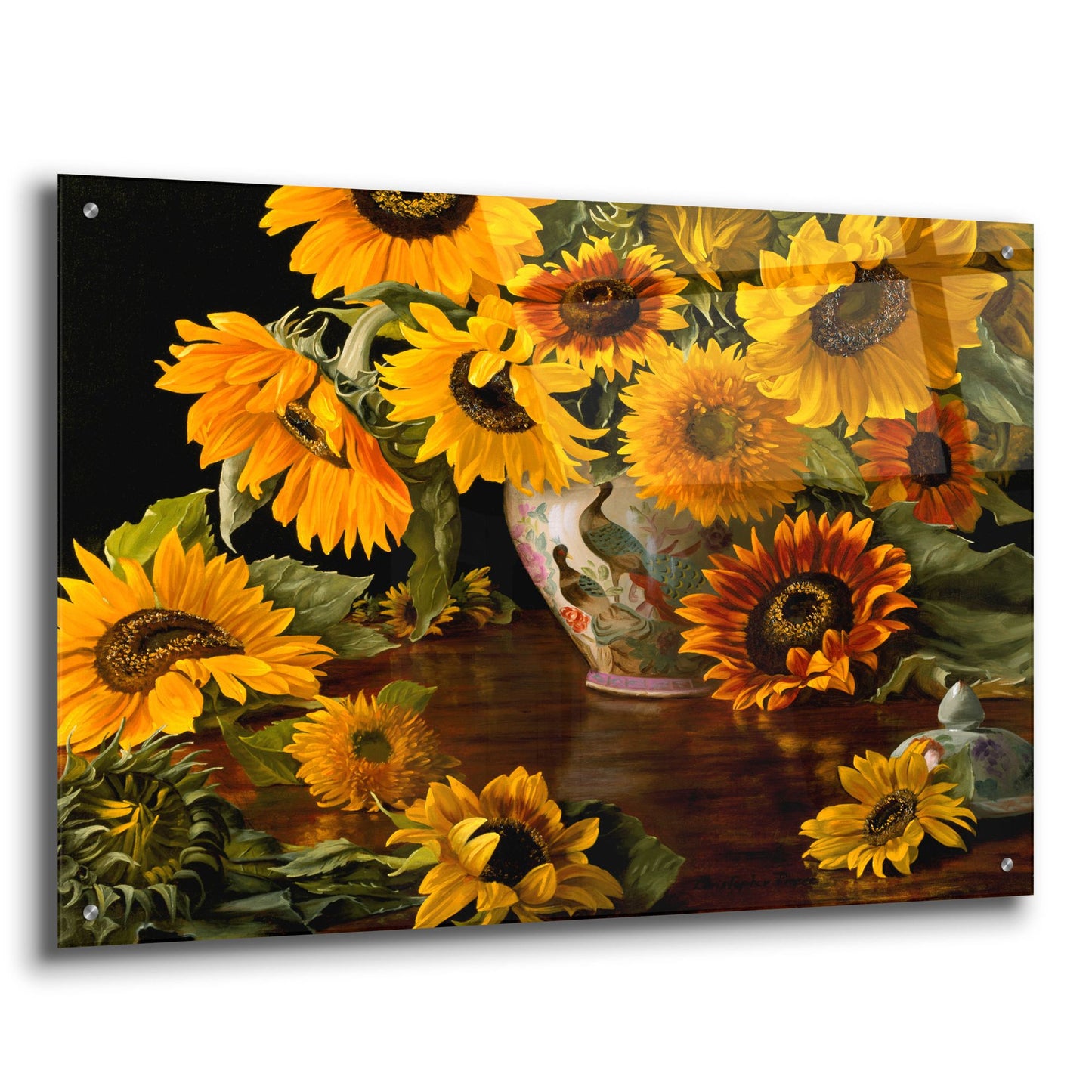 Epic Art 'Sunflowers In A White Chinese Vase' by Christopher Pierce, Acrylic Glass Wall Art,36x24