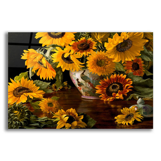 Epic Art 'Sunflowers In A White Chinese Vase' by Christopher Pierce, Acrylic Glass Wall Art