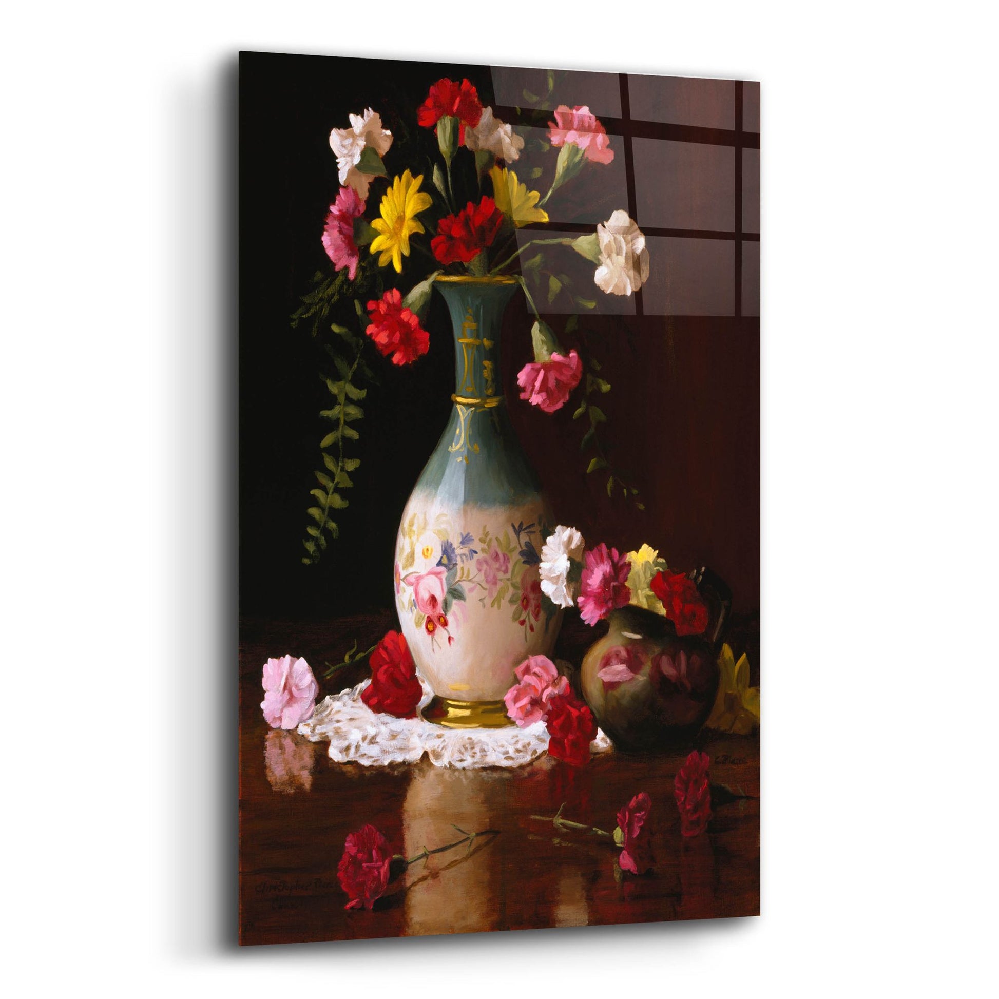 Epic Art 'Carnations In A Victorian Vase' by Christopher Pierce, Acrylic Glass Wall Art,12x16