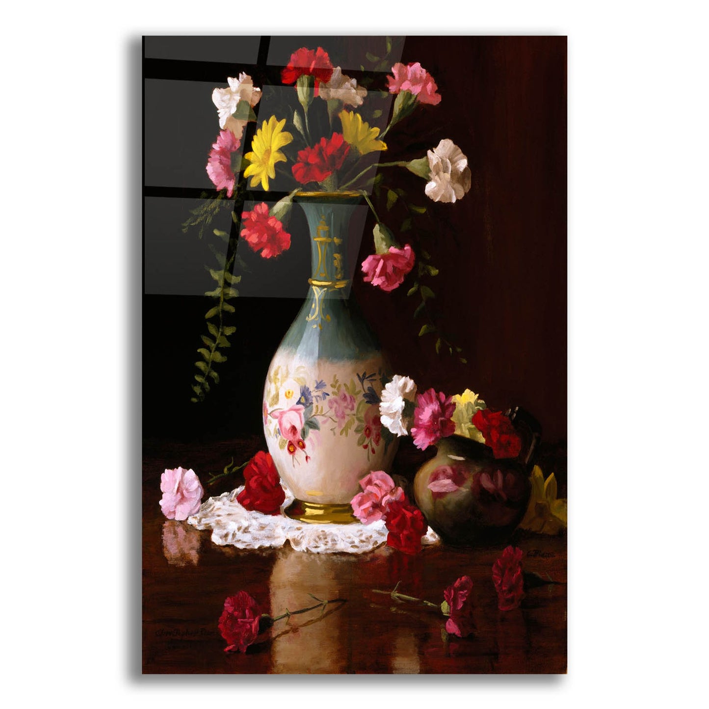 Epic Art 'Carnations In A Victorian Vase' by Christopher Pierce, Acrylic Glass Wall Art,12x16