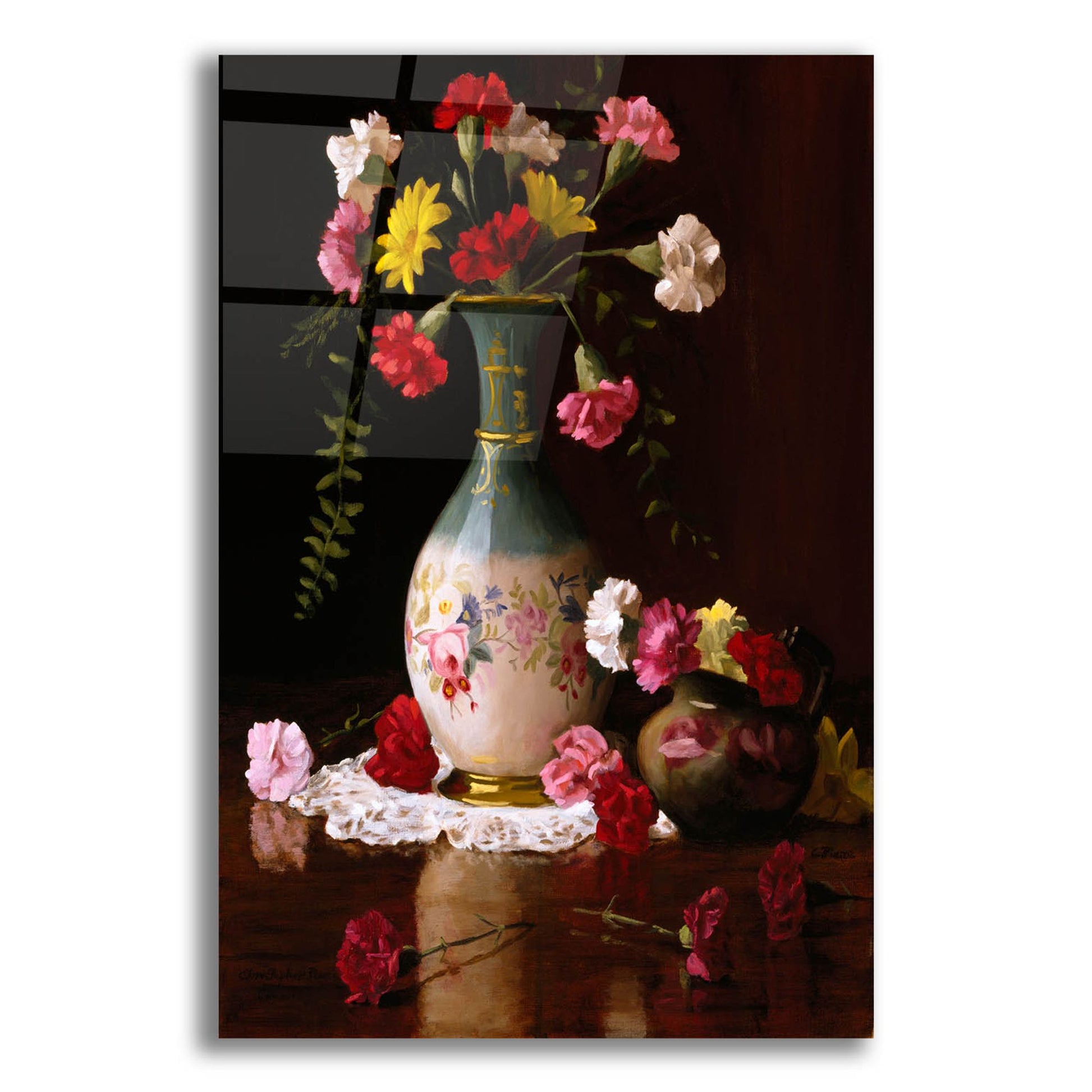 Epic Art 'Carnations In A Victorian Vase' by Christopher Pierce, Acrylic Glass Wall Art