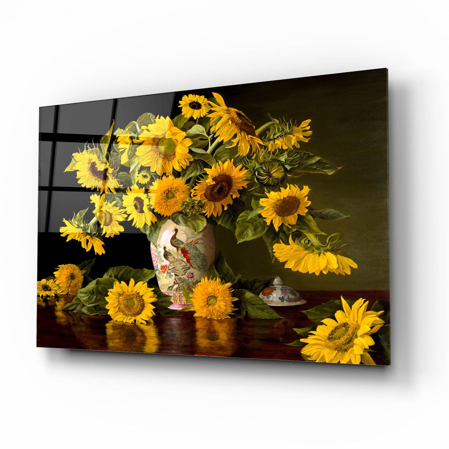 Epic Art 'Sunflowers In A Chinese Peacock Vase' by Christopher Pierce, Acrylic Glass Wall Art,16x12