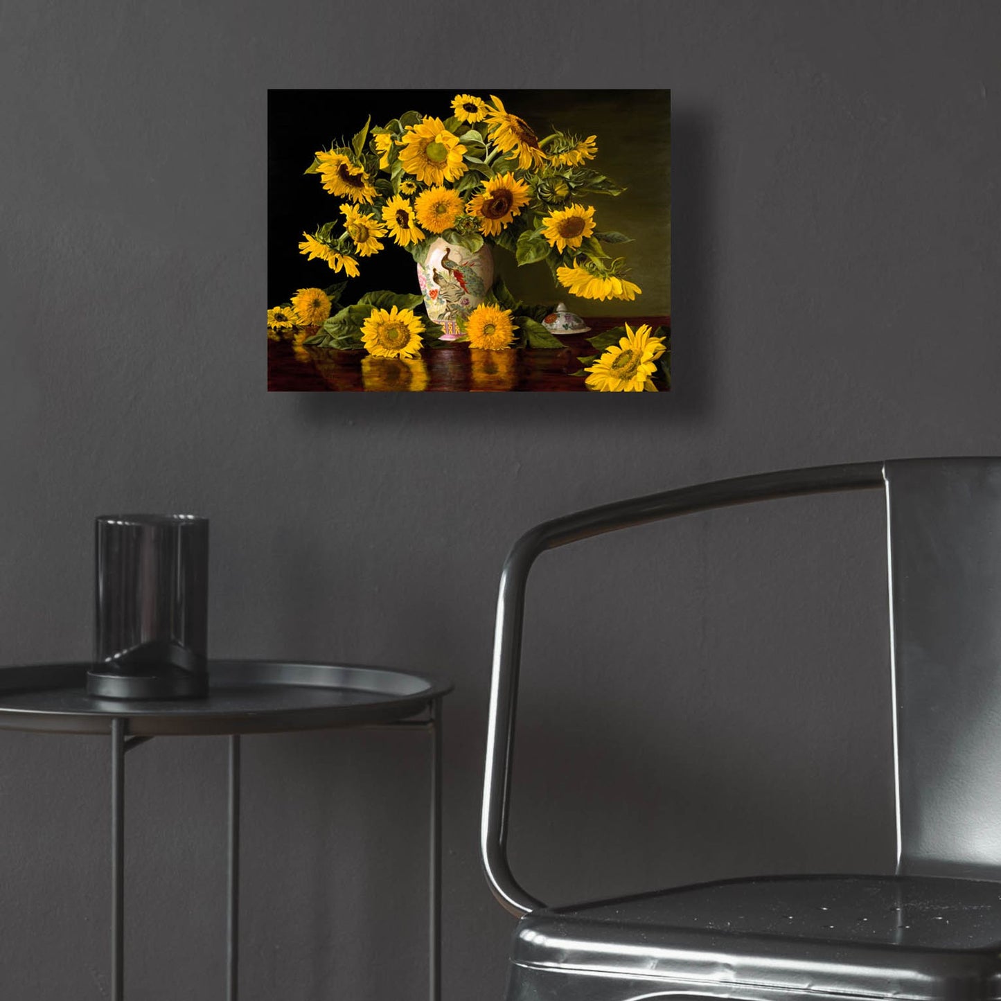 Epic Art 'Sunflowers In A Chinese Peacock Vase' by Christopher Pierce, Acrylic Glass Wall Art,16x12