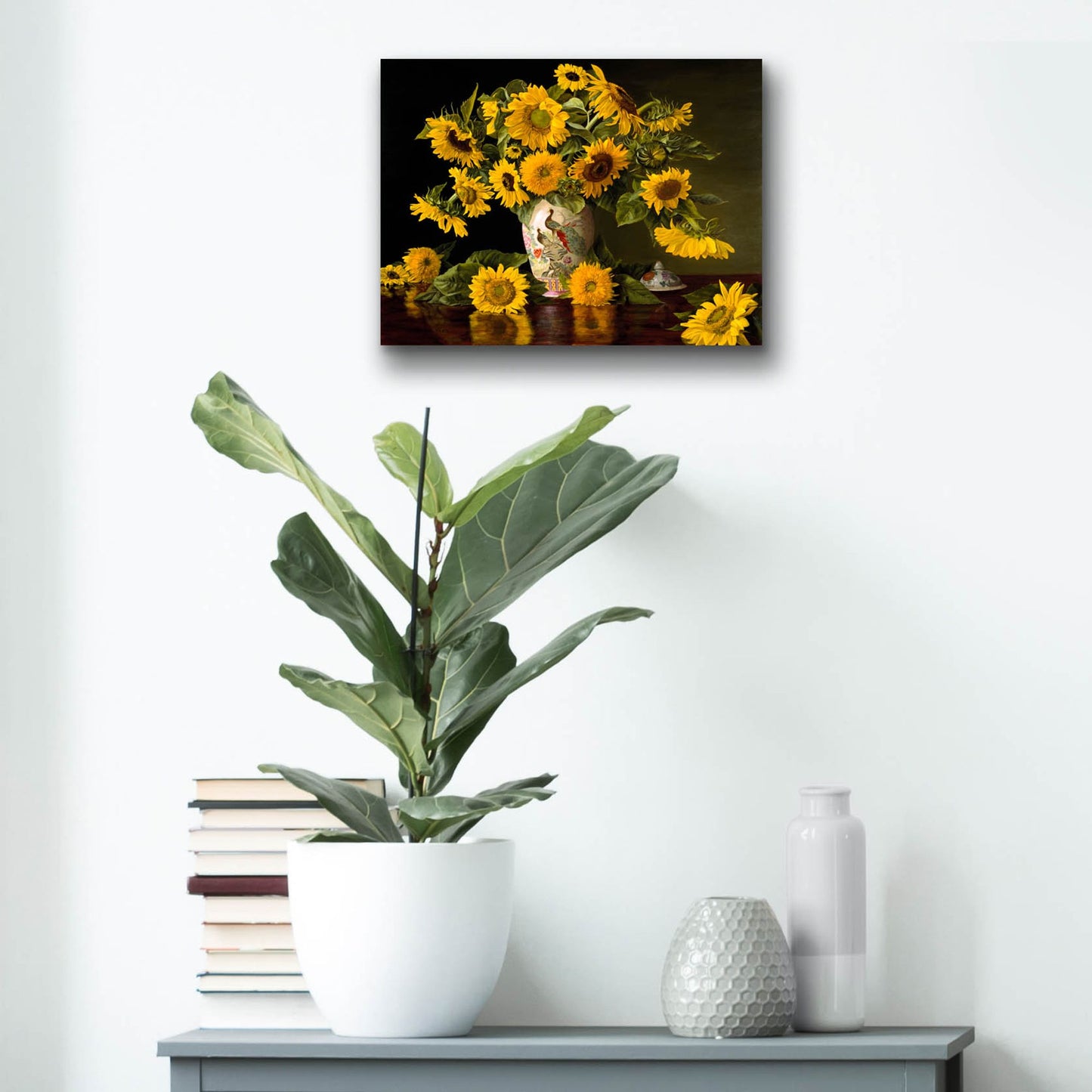 Epic Art 'Sunflowers In A Chinese Peacock Vase' by Christopher Pierce, Acrylic Glass Wall Art,16x12