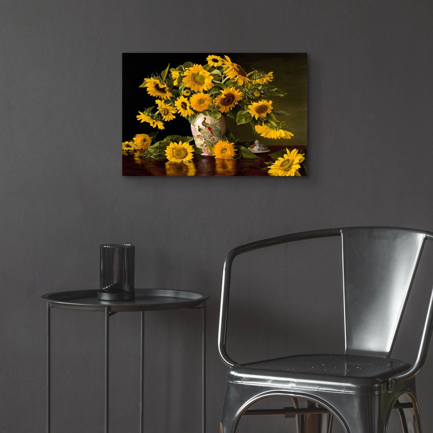 Epic Art 'Sunflowers In A Chinese Peacock Vase' by Christopher Pierce, Acrylic Glass Wall Art,24x16