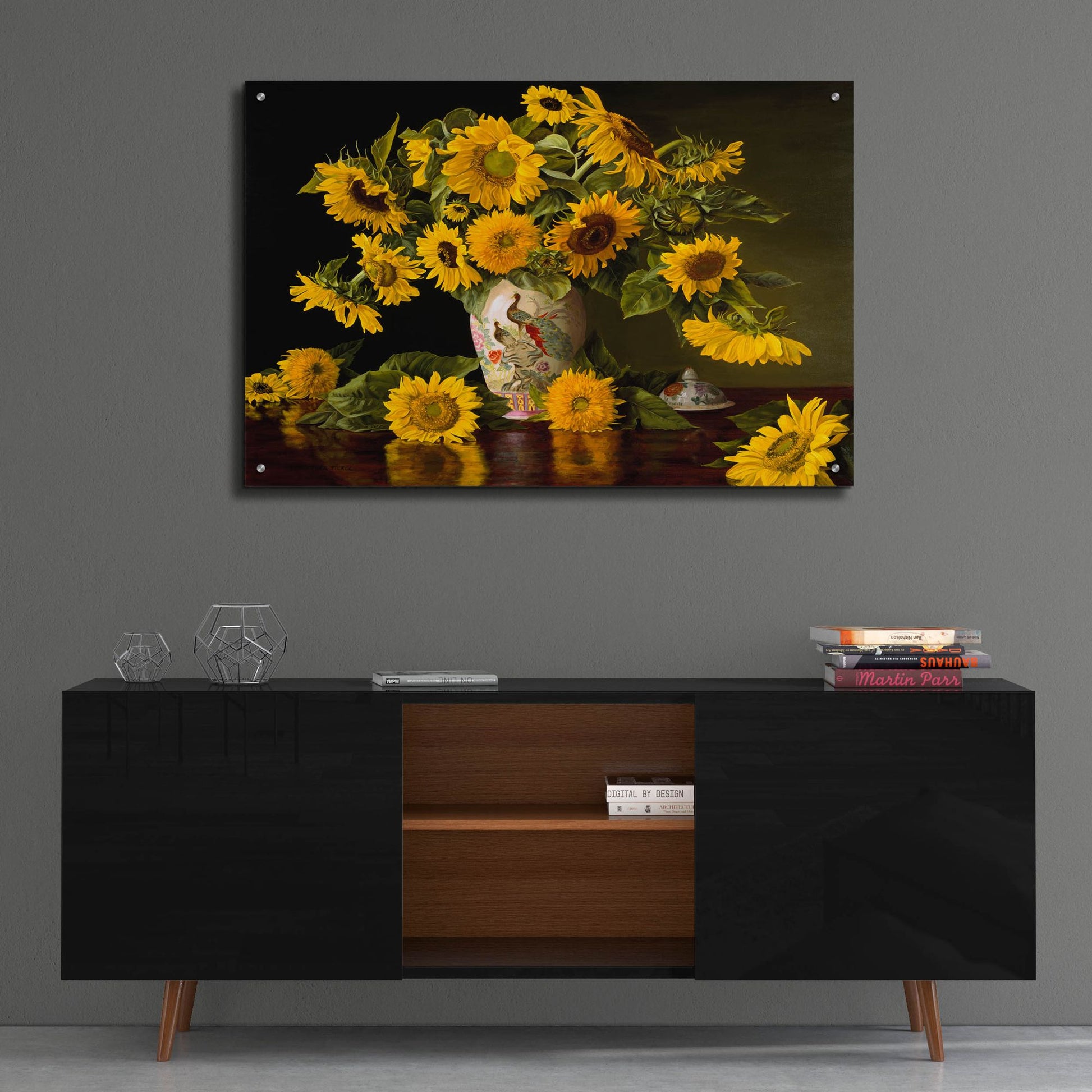 Epic Art 'Sunflowers In A Chinese Peacock Vase' by Christopher Pierce, Acrylic Glass Wall Art,36x24