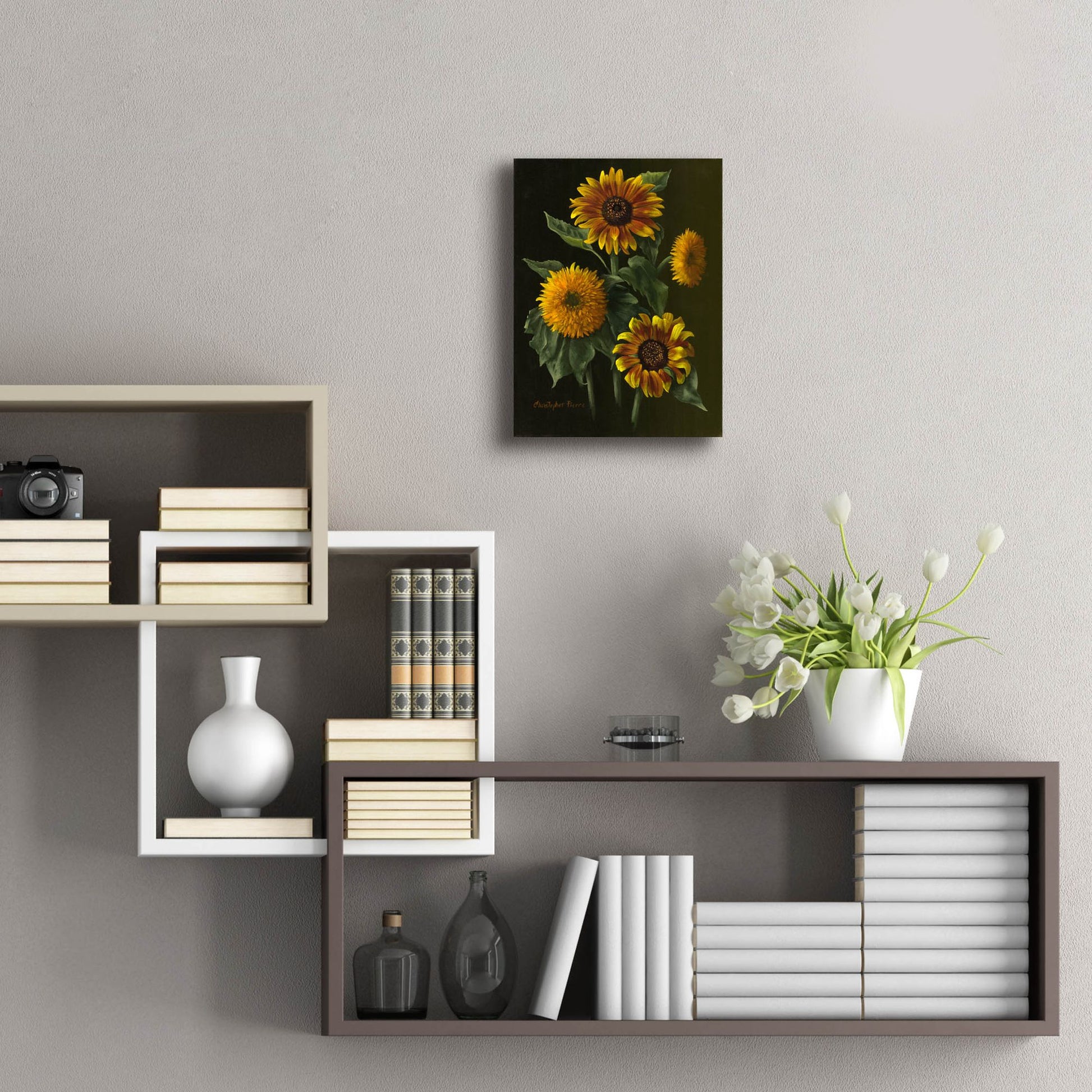 Epic Art 'Four Sunflowers' by Christopher Pierce, Acrylic Glass Wall Art,12x16