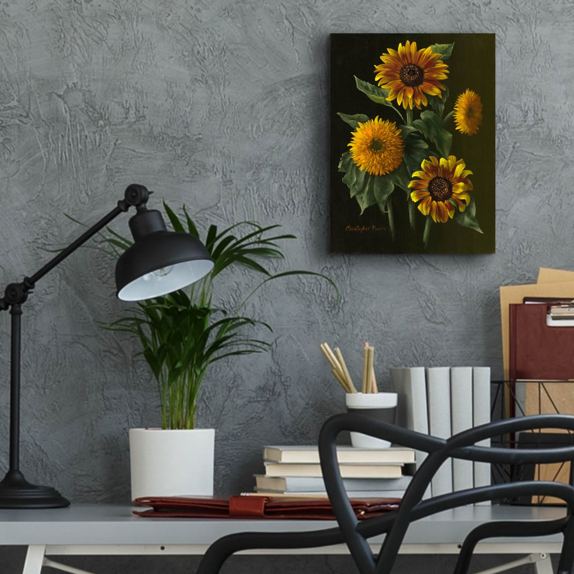 Epic Art 'Four Sunflowers' by Christopher Pierce, Acrylic Glass Wall Art,12x16