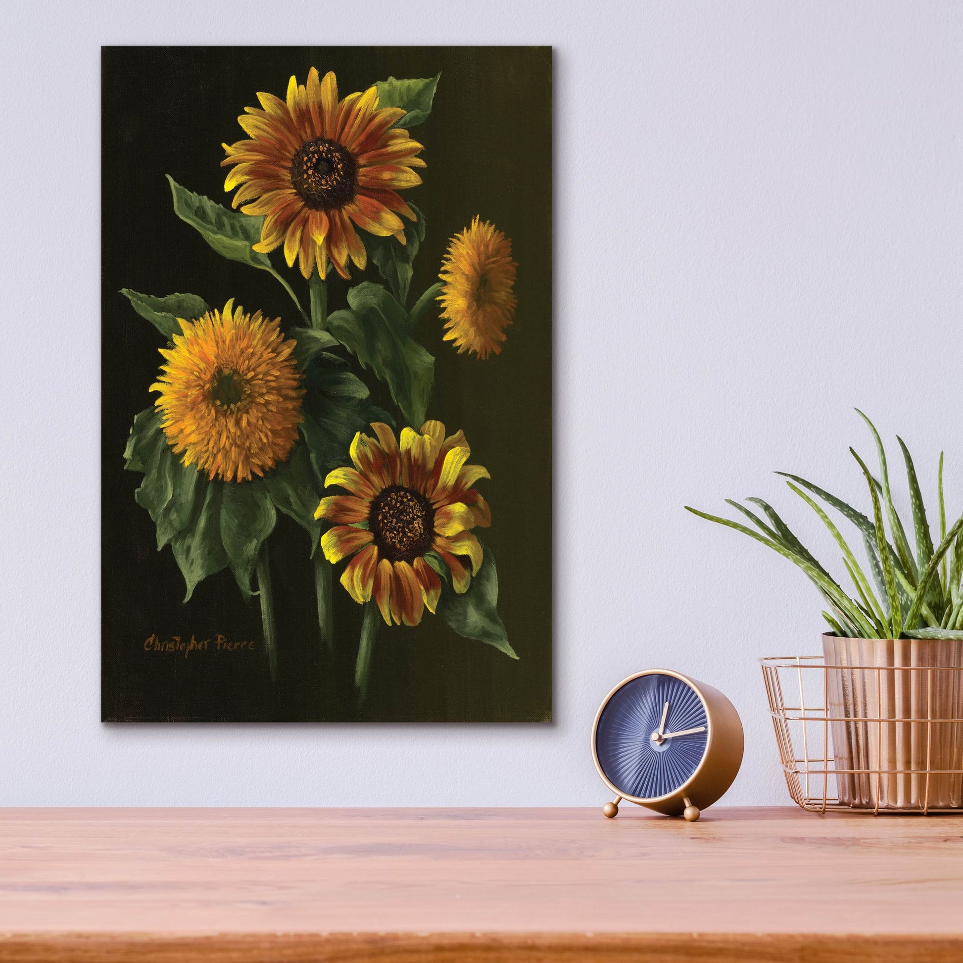 Epic Art 'Four Sunflowers' by Christopher Pierce, Acrylic Glass Wall Art,12x16