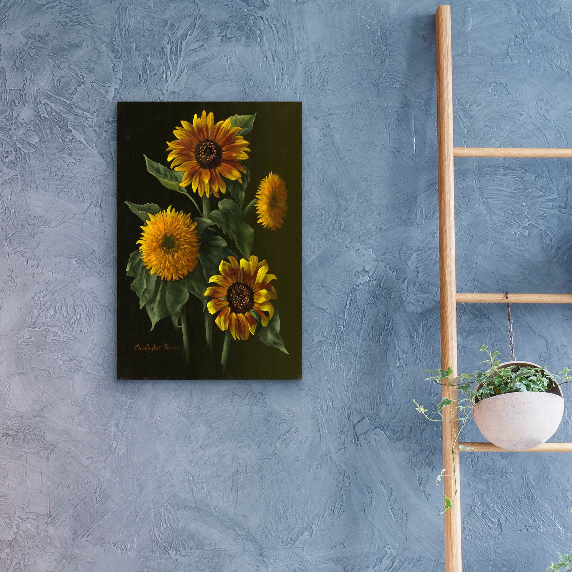 Epic Art 'Four Sunflowers' by Christopher Pierce, Acrylic Glass Wall Art,16x24