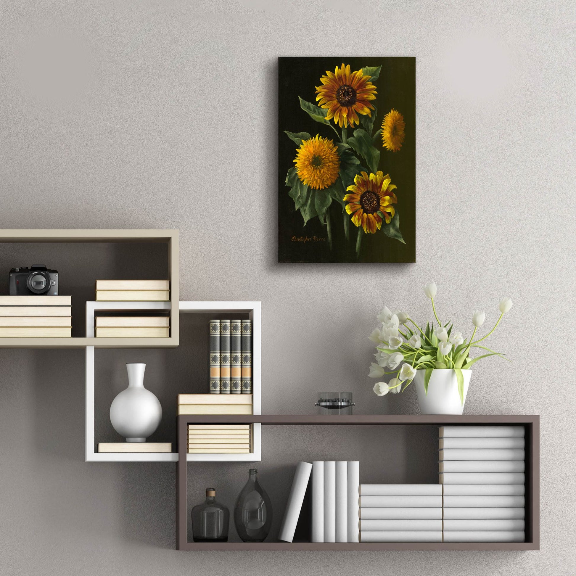 Epic Art 'Four Sunflowers' by Christopher Pierce, Acrylic Glass Wall Art,16x24