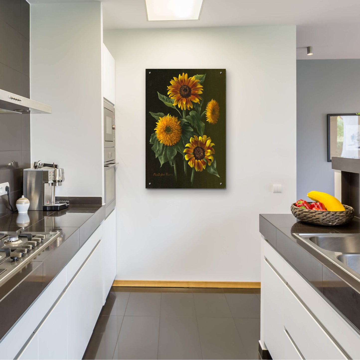 Epic Art 'Four Sunflowers' by Christopher Pierce, Acrylic Glass Wall Art,24x36