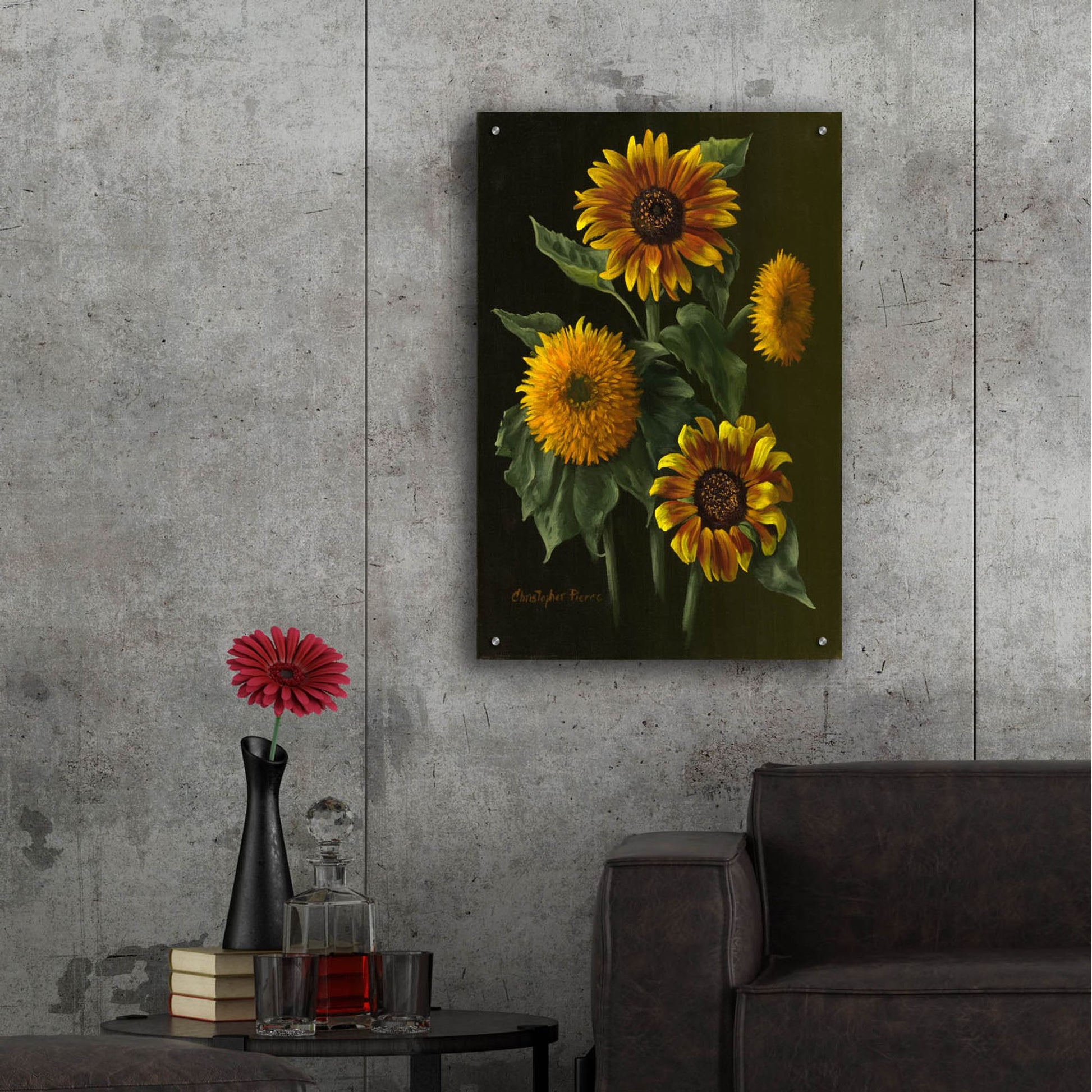 Epic Art 'Four Sunflowers' by Christopher Pierce, Acrylic Glass Wall Art,24x36