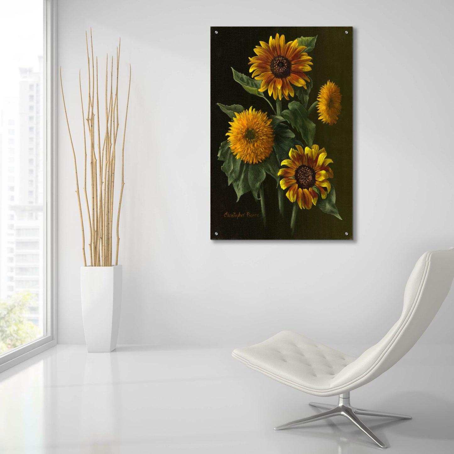 Epic Art 'Four Sunflowers' by Christopher Pierce, Acrylic Glass Wall Art,24x36