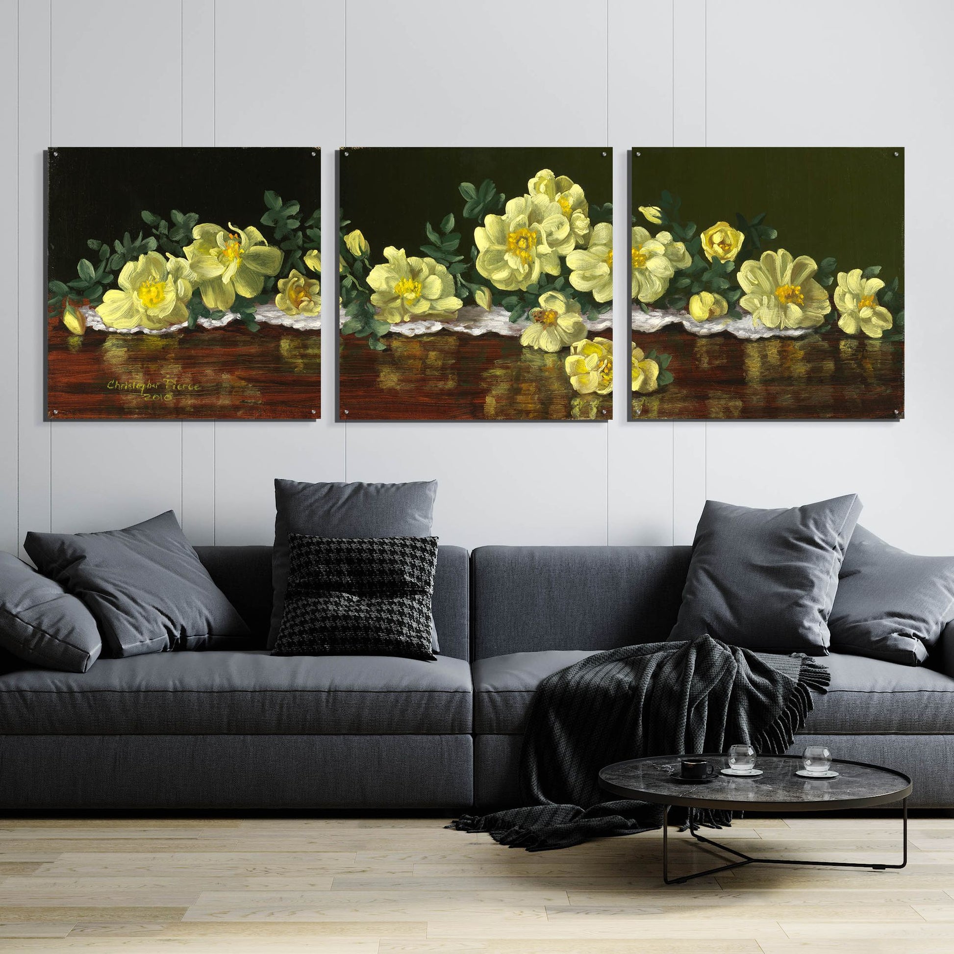 Epic Art 'Old Fashioned Roses' by Christopher Pierce, Acrylic Glass Wall Art, 3 Piece Set,108x36