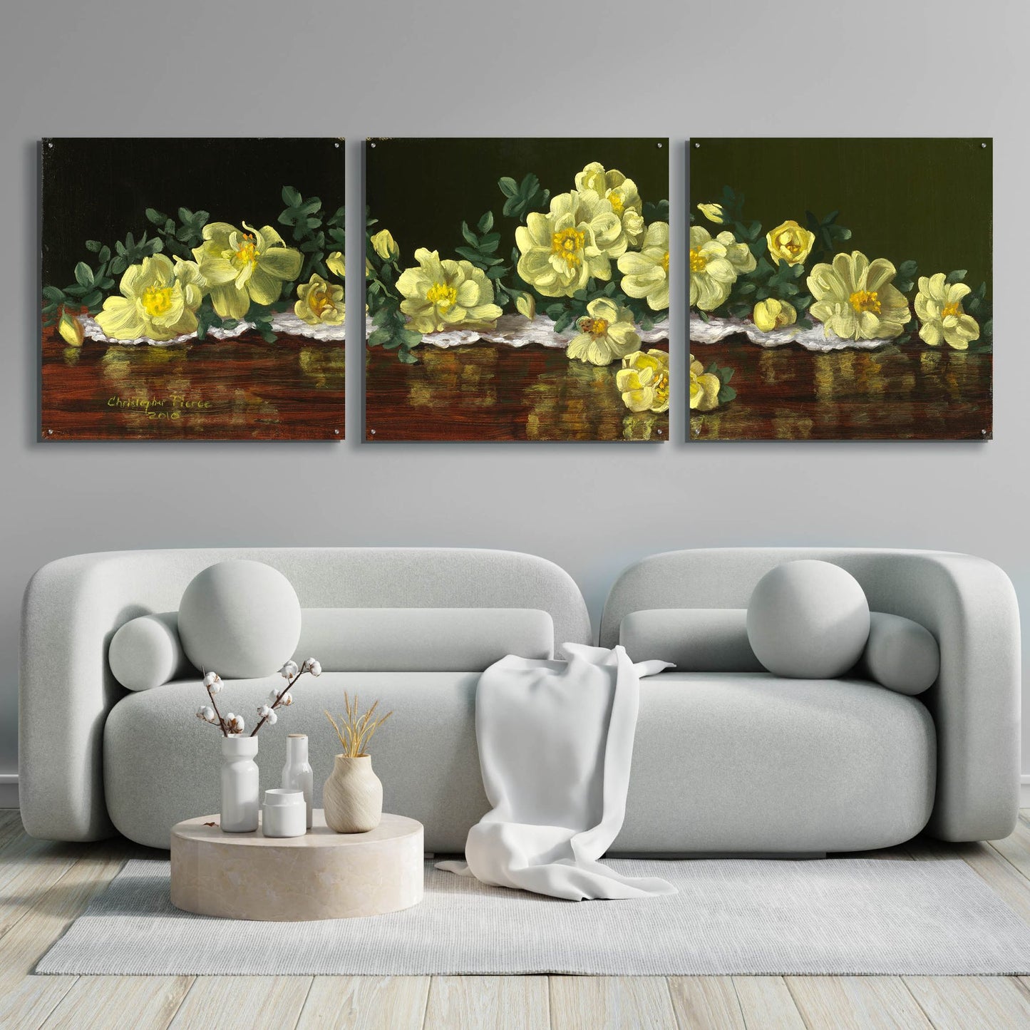 Epic Art 'Old Fashioned Roses' by Christopher Pierce, Acrylic Glass Wall Art, 3 Piece Set,108x36