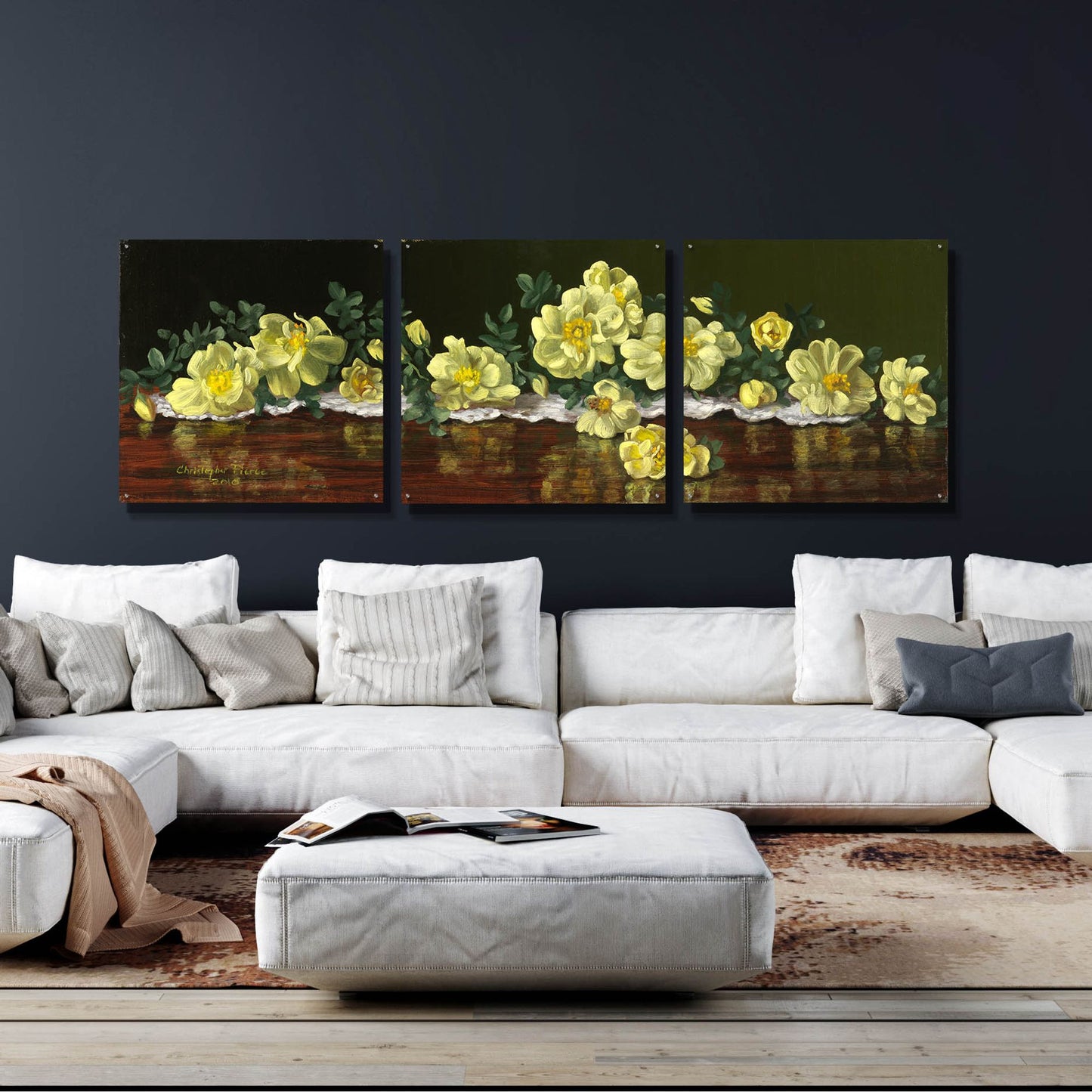 Epic Art 'Old Fashioned Roses' by Christopher Pierce, Acrylic Glass Wall Art, 3 Piece Set,108x36