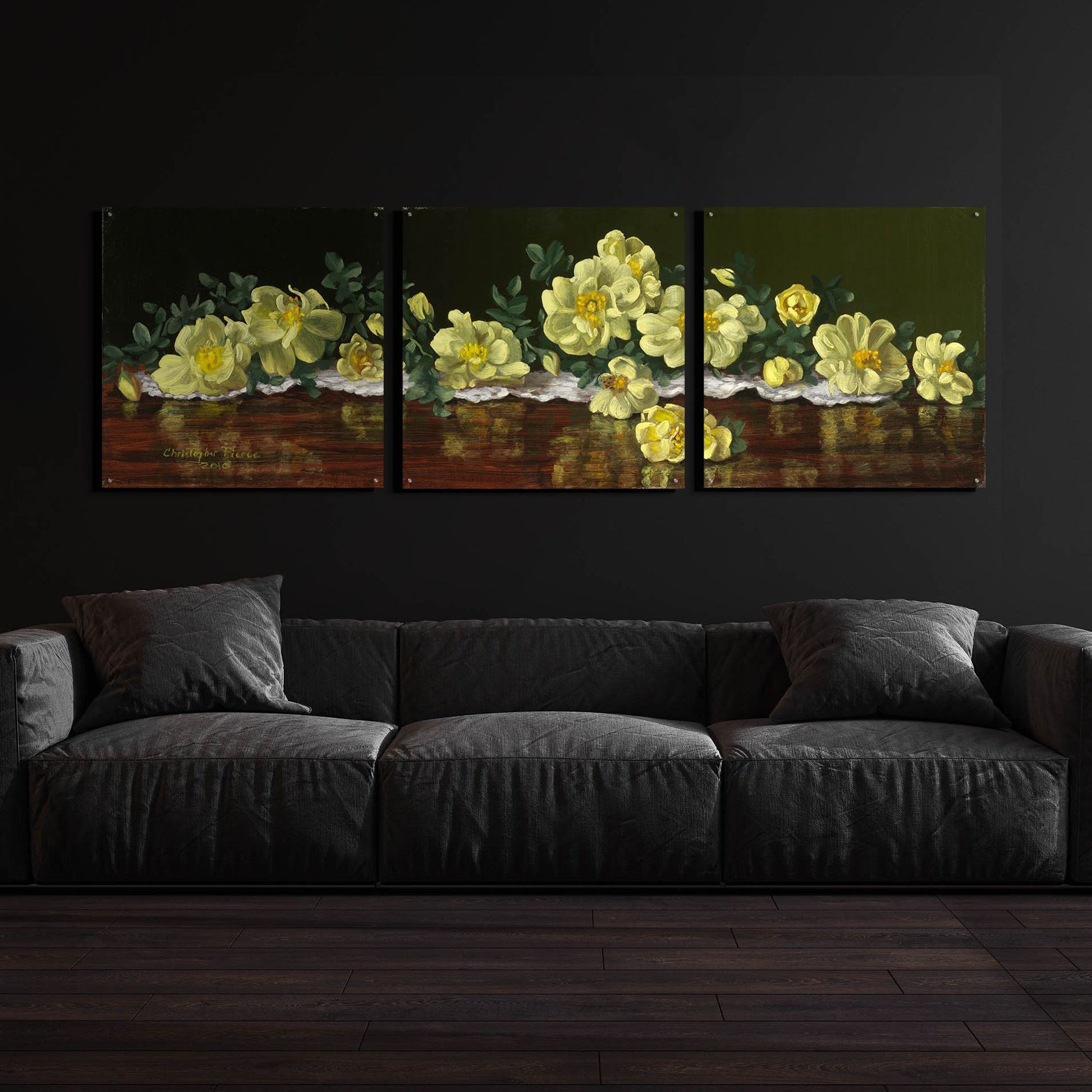 Epic Art 'Old Fashioned Roses' by Christopher Pierce, Acrylic Glass Wall Art, 3 Piece Set,108x36