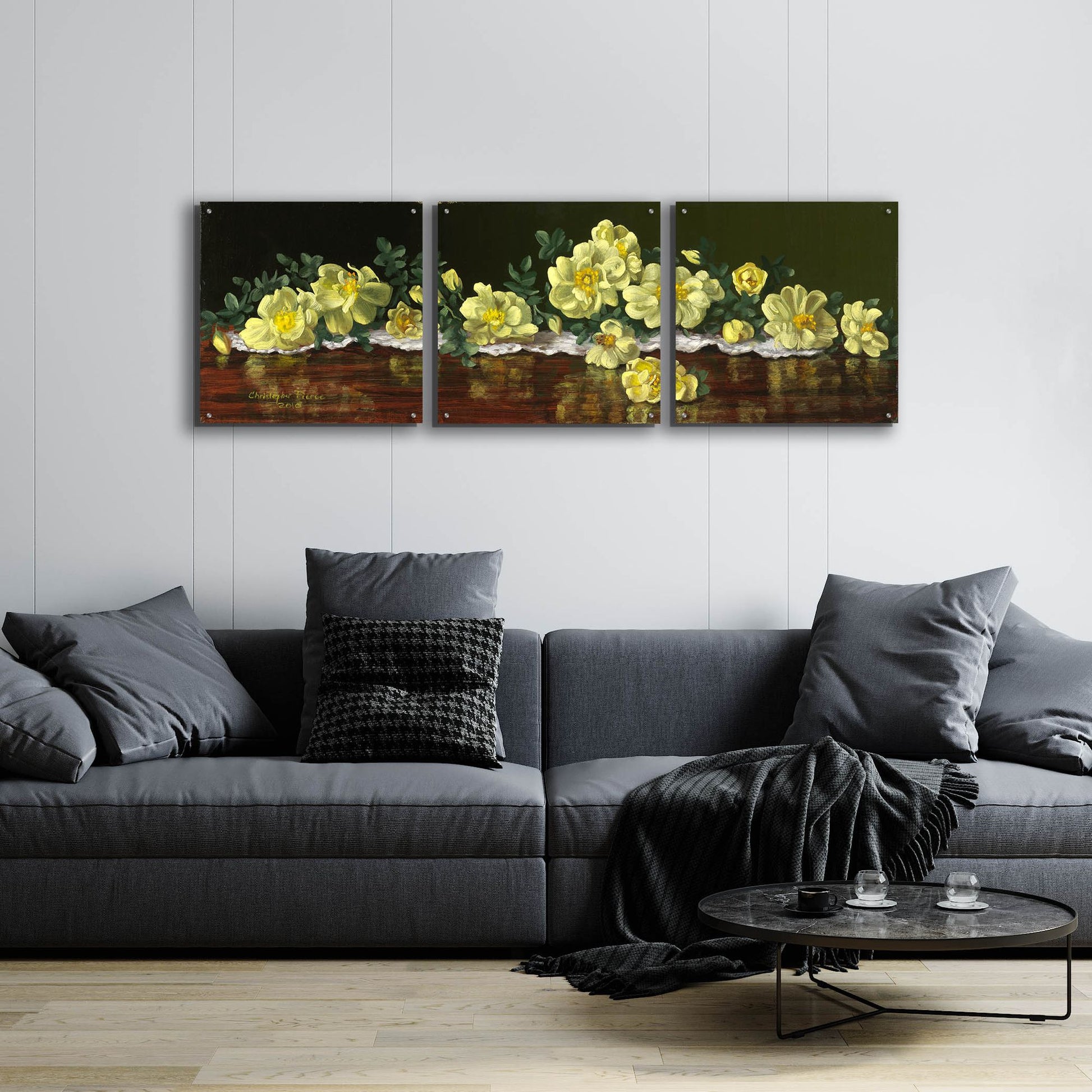 Epic Art 'Old Fashioned Roses' by Christopher Pierce, Acrylic Glass Wall Art, 3 Piece Set,72x24