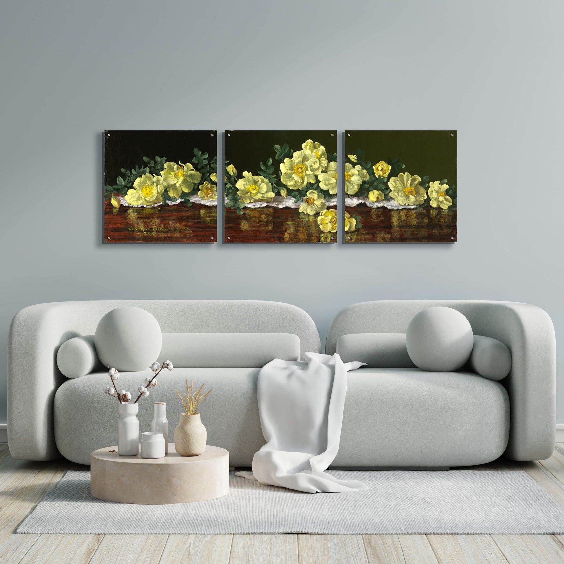 Epic Art 'Old Fashioned Roses' by Christopher Pierce, Acrylic Glass Wall Art, 3 Piece Set,72x24