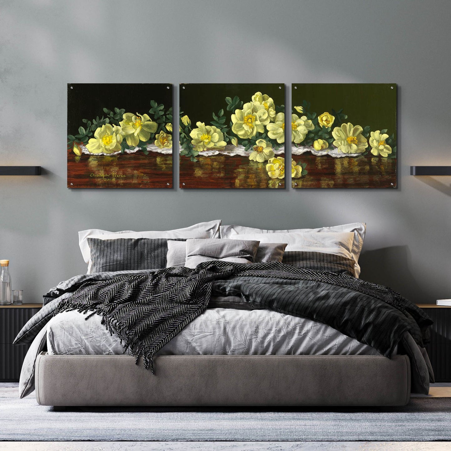 Epic Art 'Old Fashioned Roses' by Christopher Pierce, Acrylic Glass Wall Art, 3 Piece Set,72x24