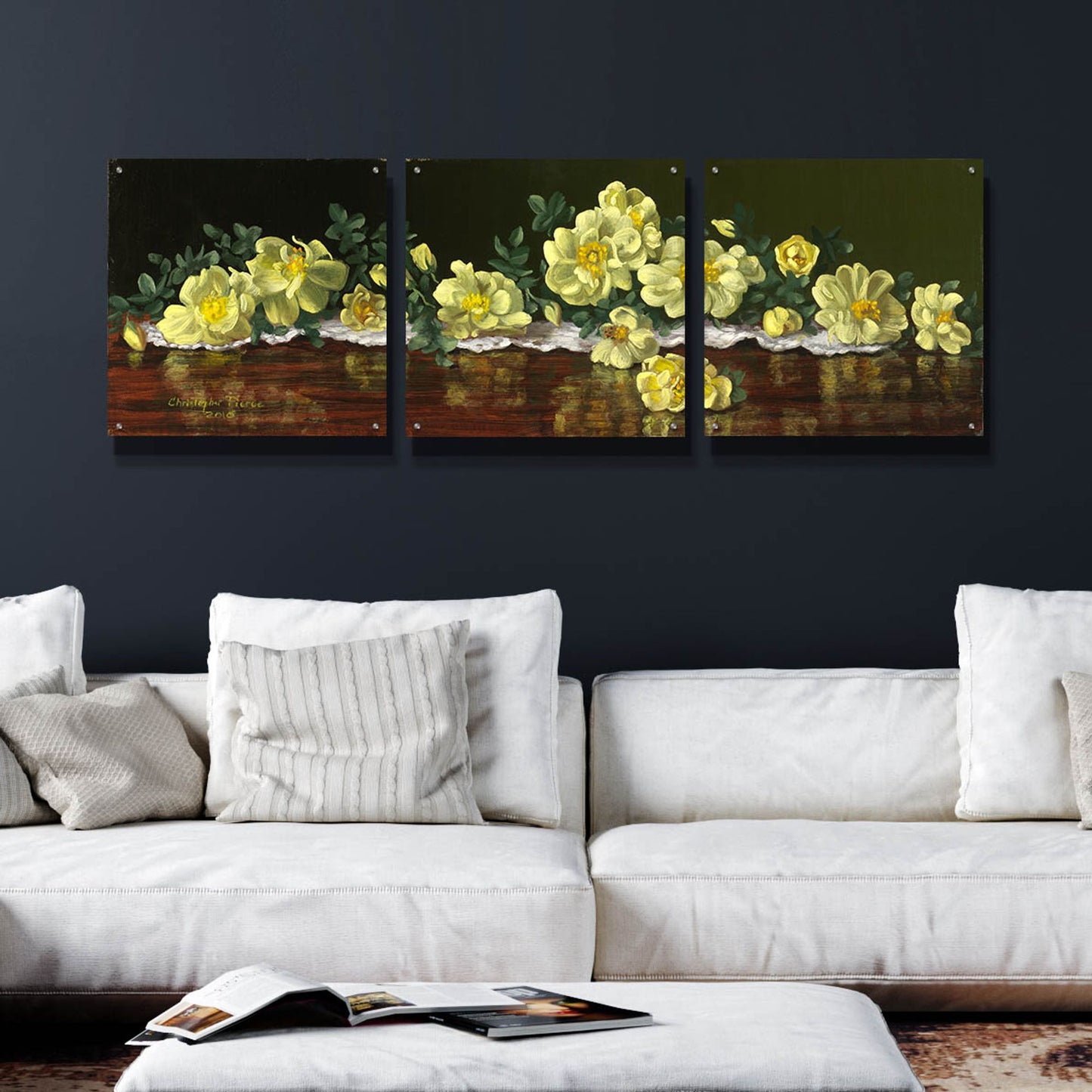 Epic Art 'Old Fashioned Roses' by Christopher Pierce, Acrylic Glass Wall Art, 3 Piece Set,72x24