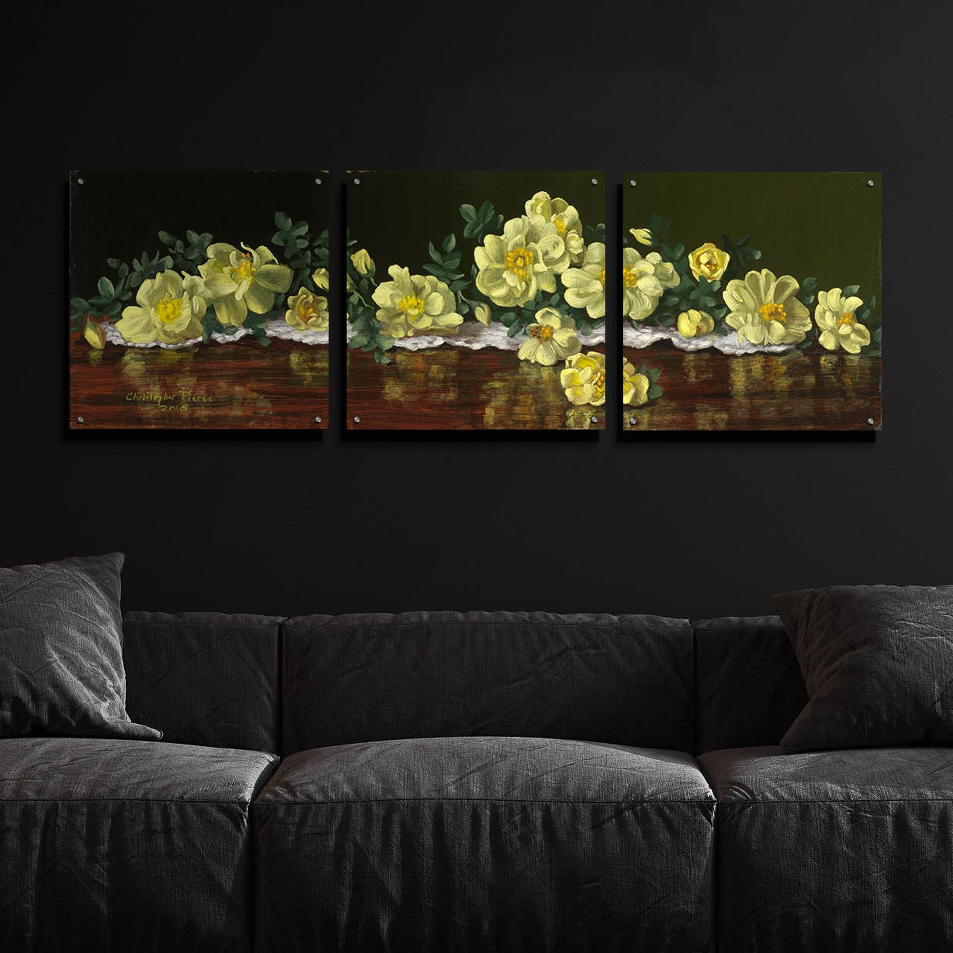 Epic Art 'Old Fashioned Roses' by Christopher Pierce, Acrylic Glass Wall Art, 3 Piece Set,72x24