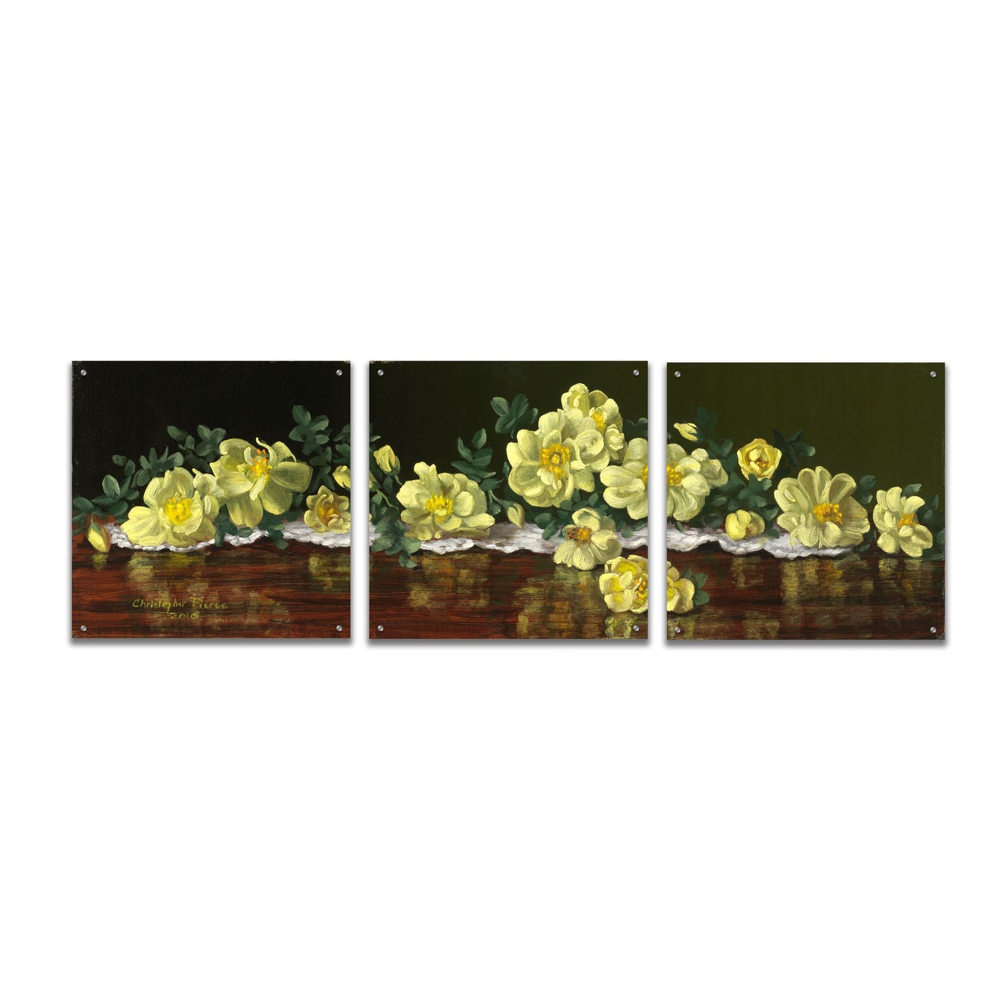 Epic Art 'Old Fashioned Roses' by Christopher Pierce, Acrylic Glass Wall Art, 3 Piece Set