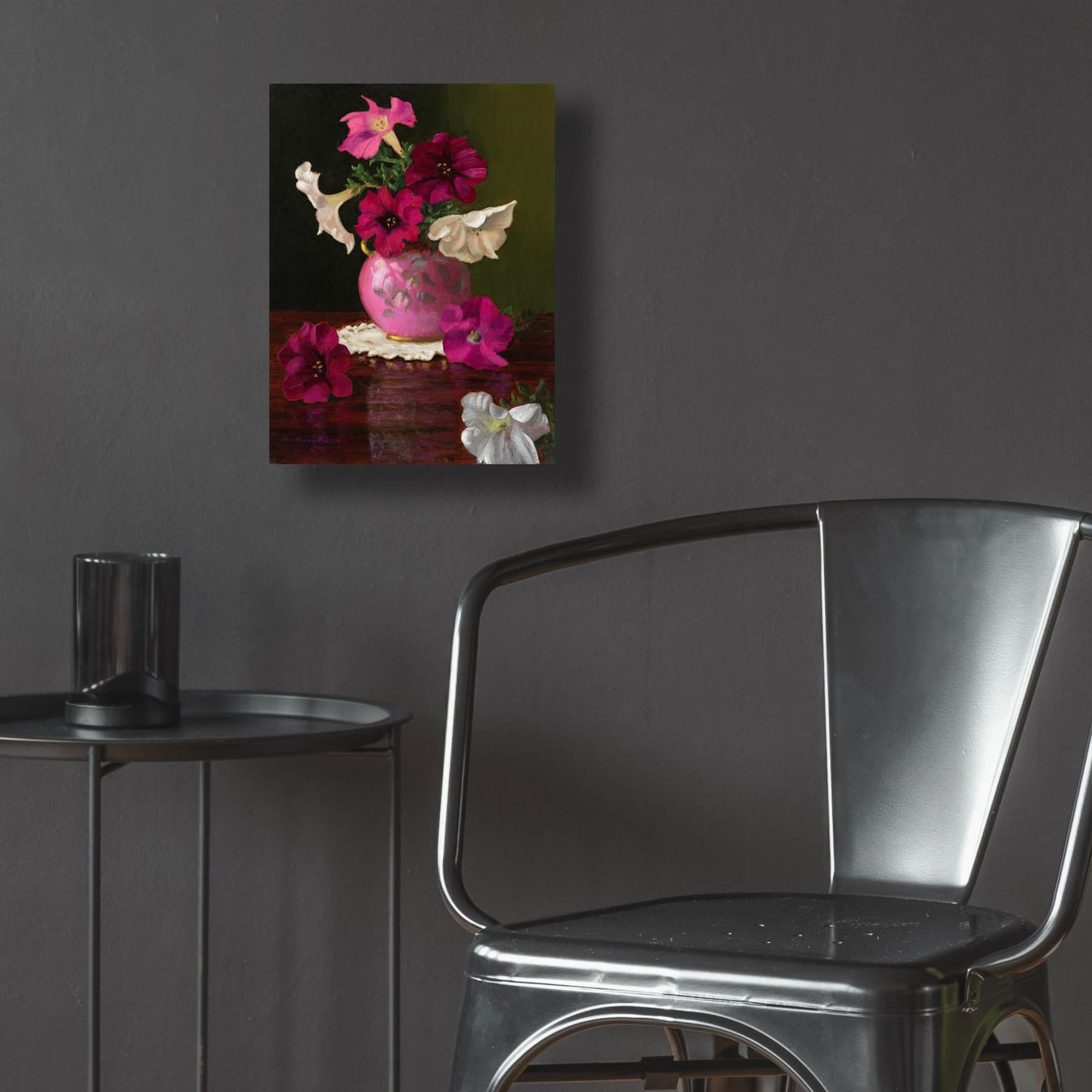 Epic Art 'Petunias In Pink Vase' by Christopher Pierce, Acrylic Glass Wall Art,12x16