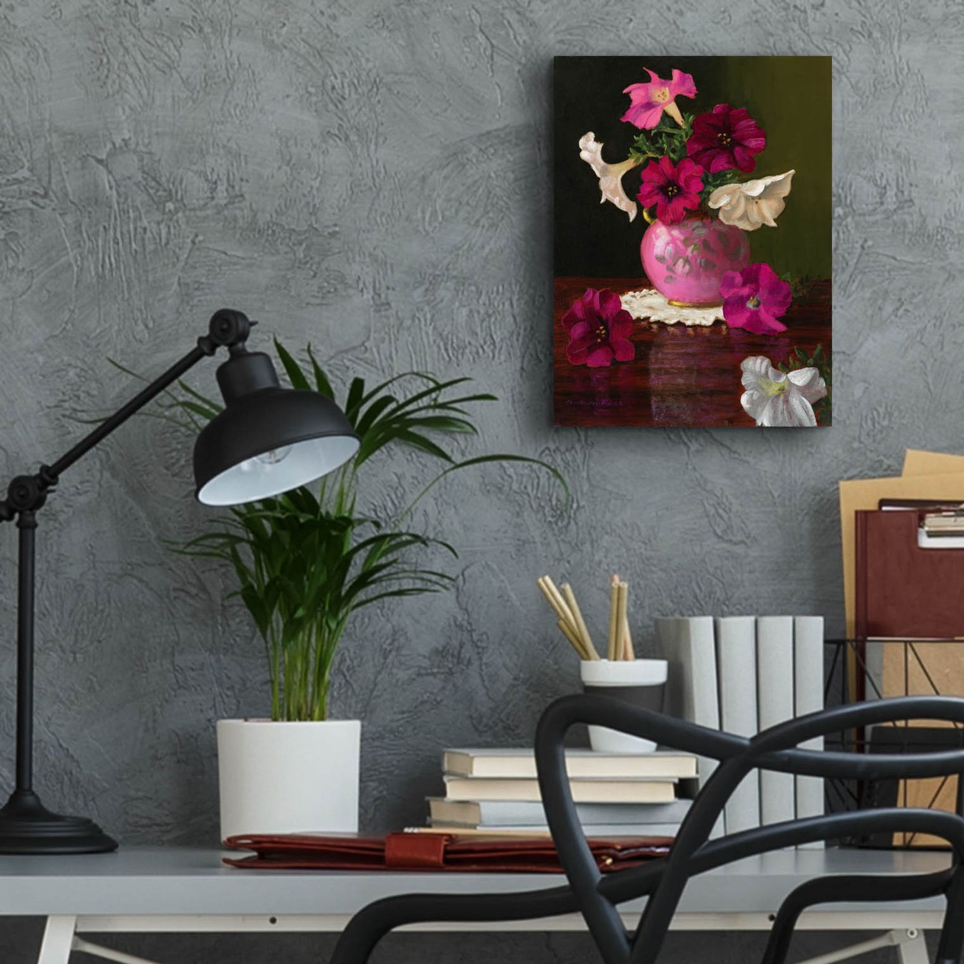 Epic Art 'Petunias In Pink Vase' by Christopher Pierce, Acrylic Glass Wall Art,12x16