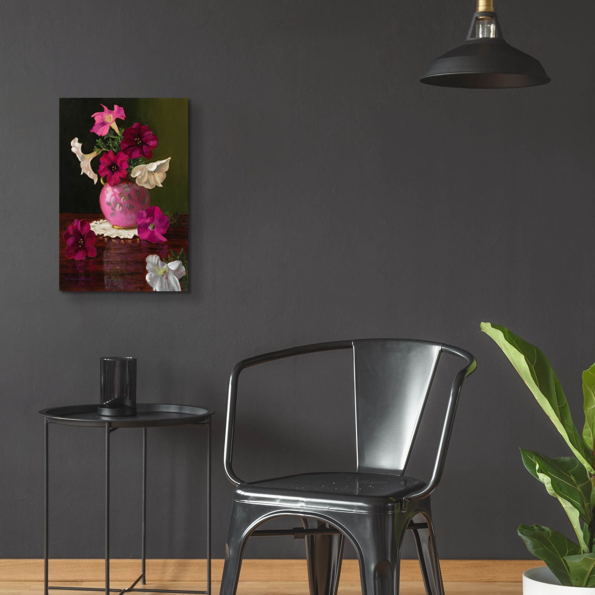 Epic Art 'Petunias In Pink Vase' by Christopher Pierce, Acrylic Glass Wall Art,16x24