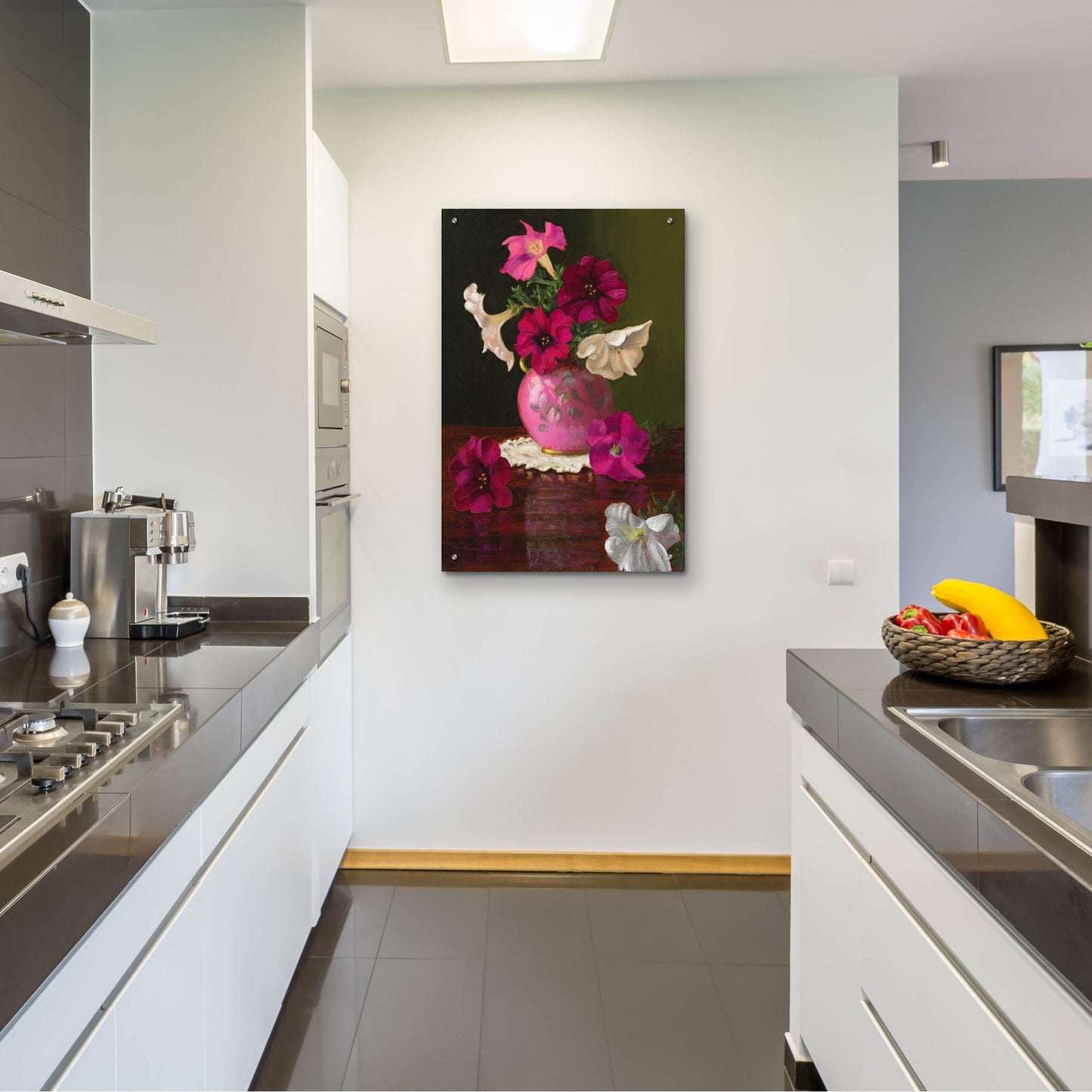 Epic Art 'Petunias In Pink Vase' by Christopher Pierce, Acrylic Glass Wall Art,24x36