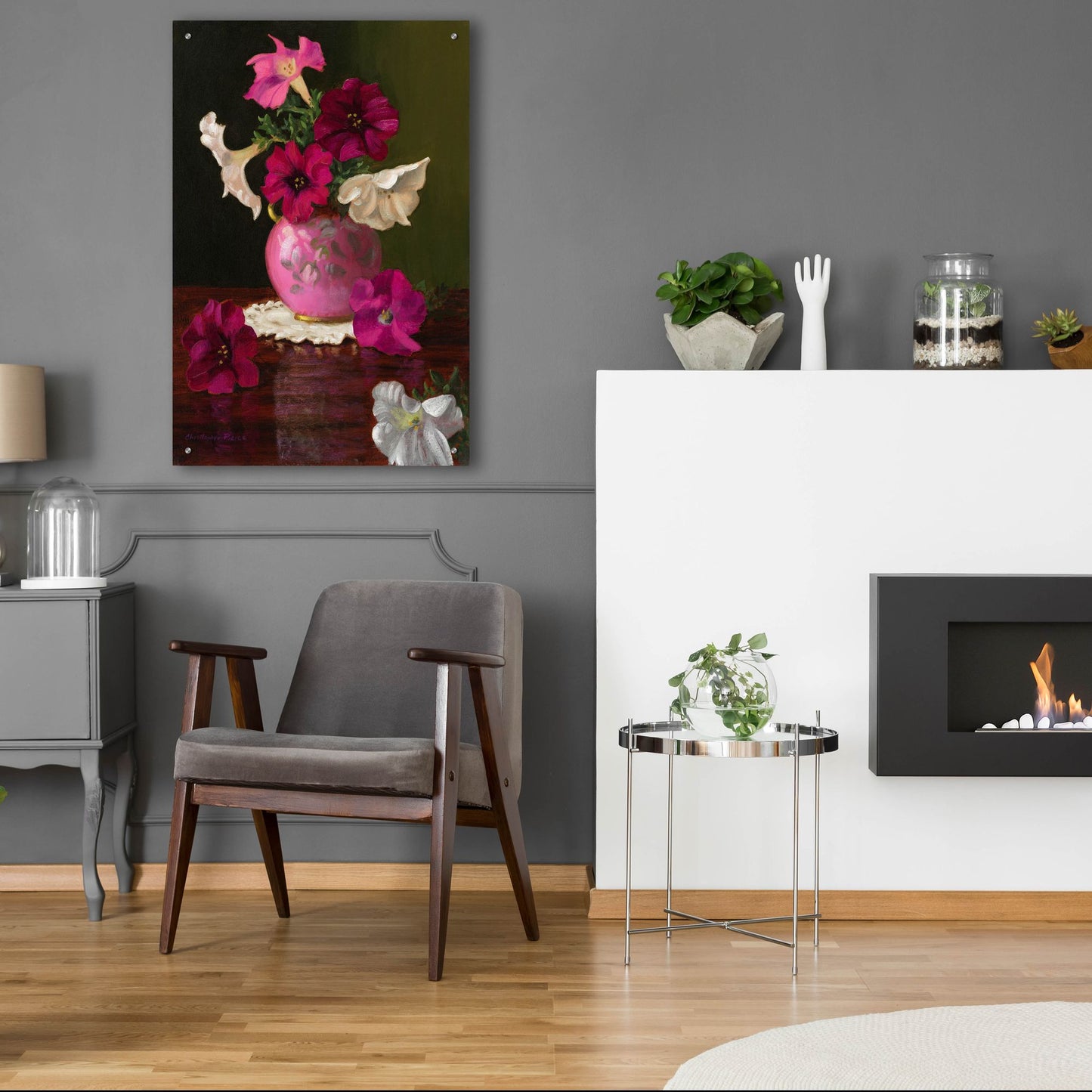 Epic Art 'Petunias In Pink Vase' by Christopher Pierce, Acrylic Glass Wall Art,24x36