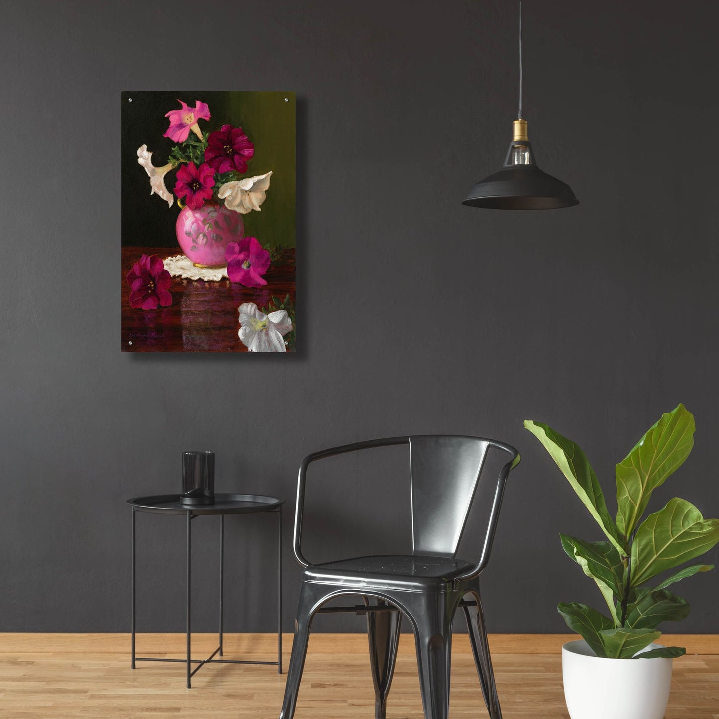 Epic Art 'Petunias In Pink Vase' by Christopher Pierce, Acrylic Glass Wall Art,24x36