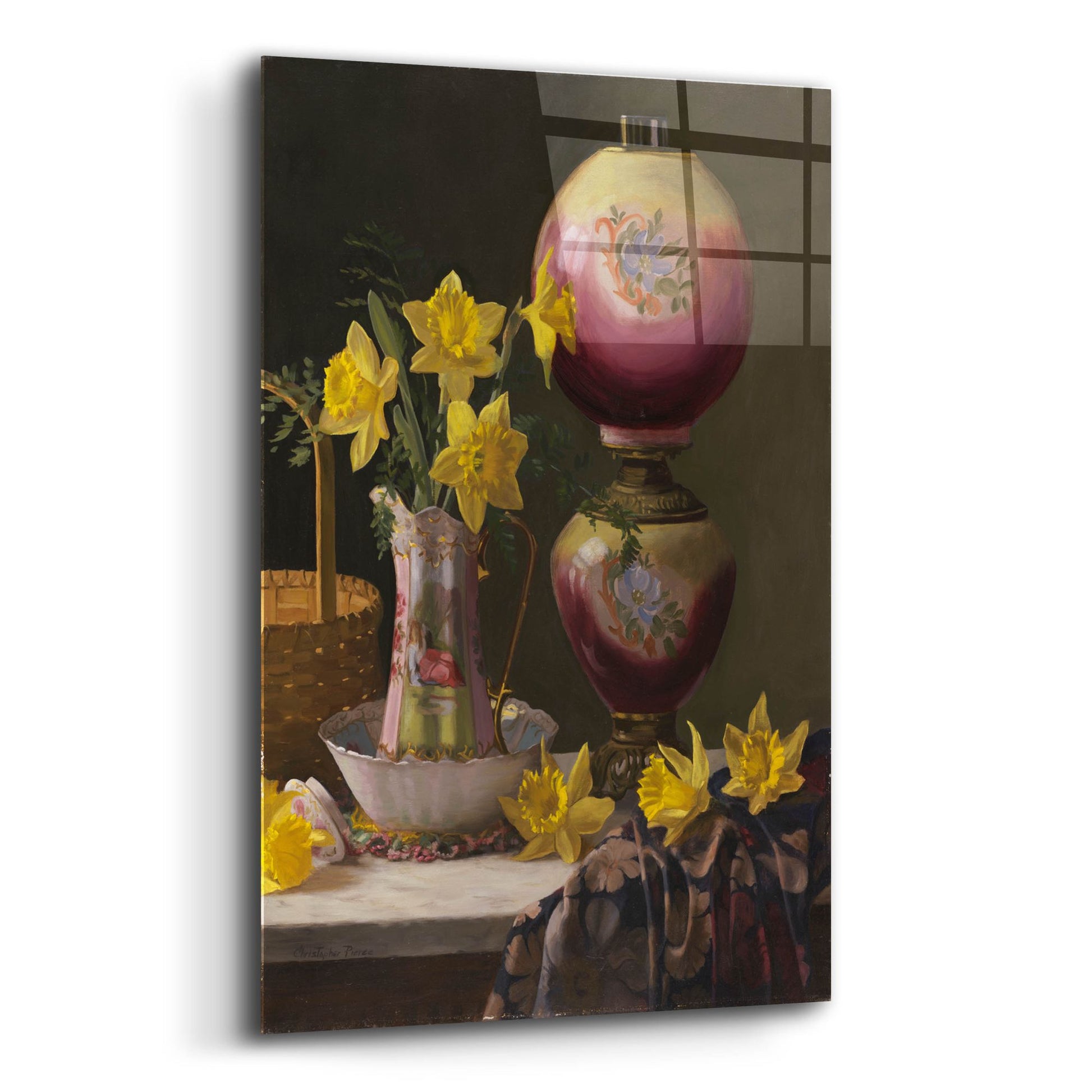 Epic Art 'Victorian Lamp With Daffodils' by Christopher Pierce, Acrylic Glass Wall Art,12x16