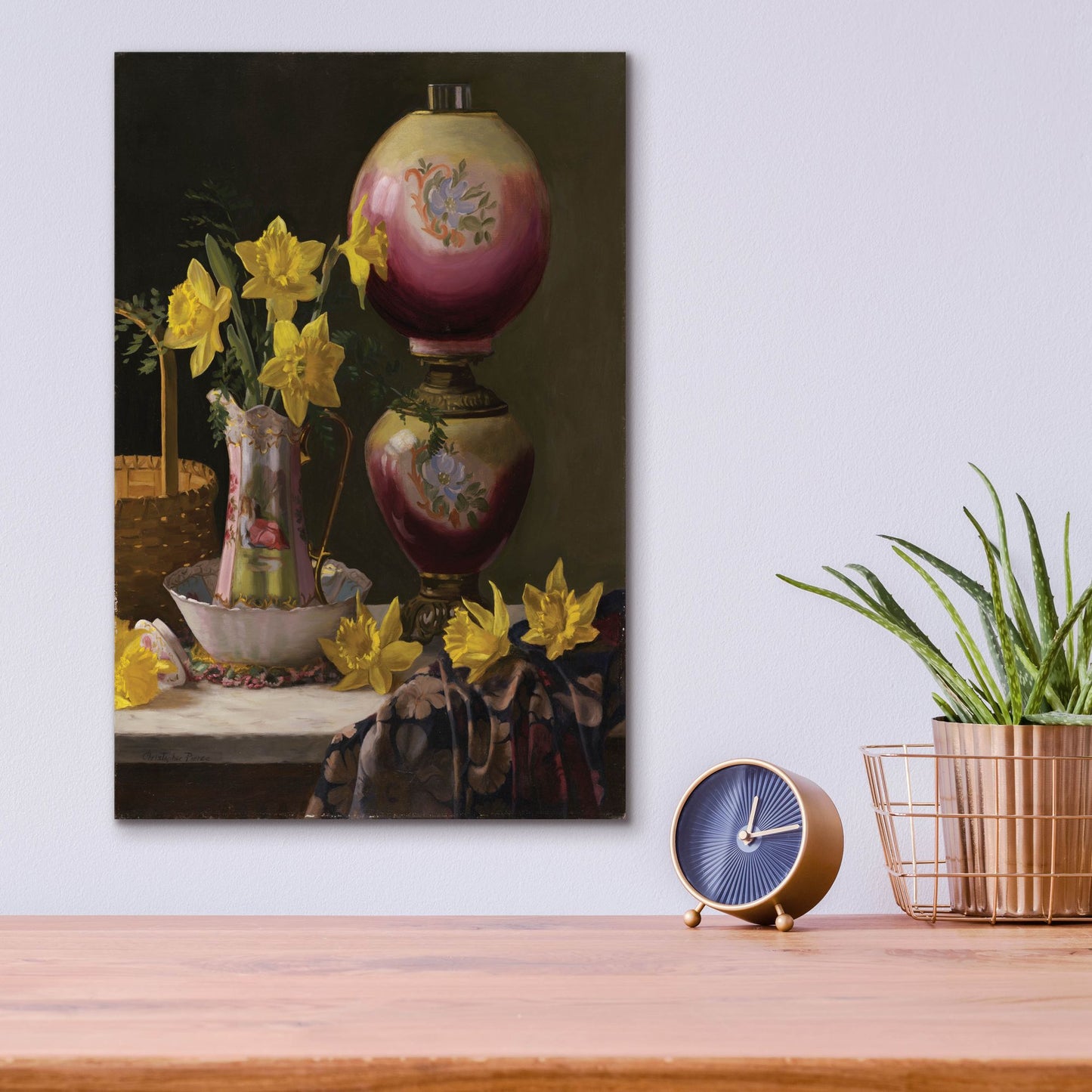 Epic Art 'Victorian Lamp With Daffodils' by Christopher Pierce, Acrylic Glass Wall Art,12x16