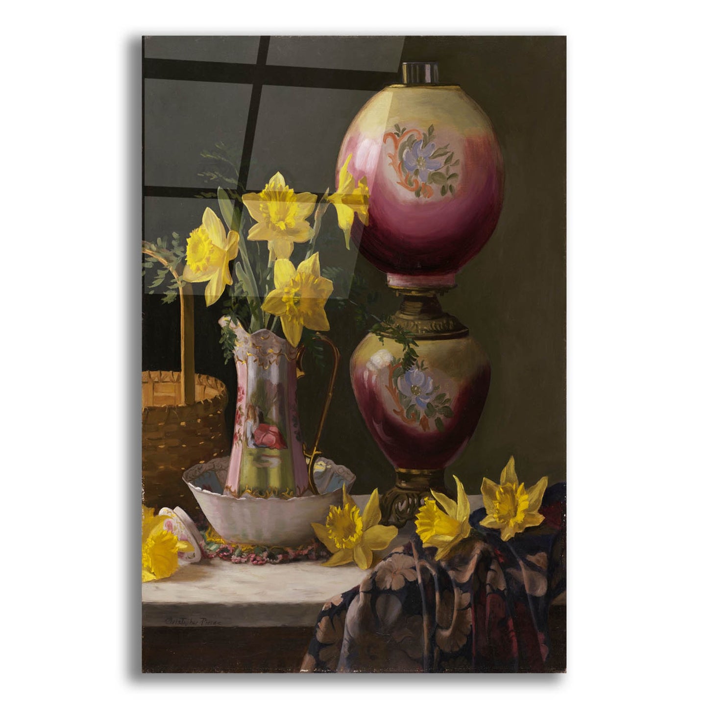 Epic Art 'Victorian Lamp With Daffodils' by Christopher Pierce, Acrylic Glass Wall Art,12x16