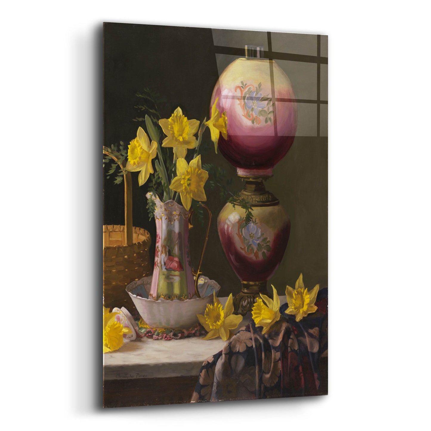 Epic Art 'Victorian Lamp With Daffodils' by Christopher Pierce, Acrylic Glass Wall Art,16x24