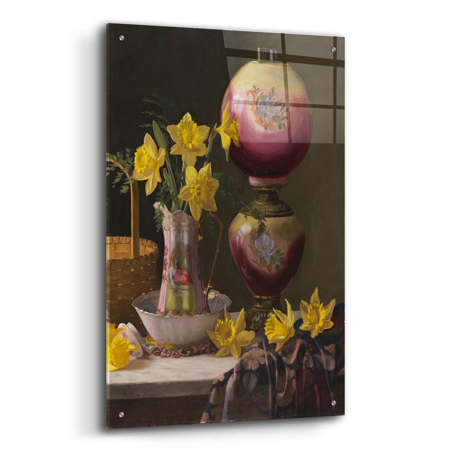 Epic Art 'Victorian Lamp With Daffodils' by Christopher Pierce, Acrylic Glass Wall Art,24x36