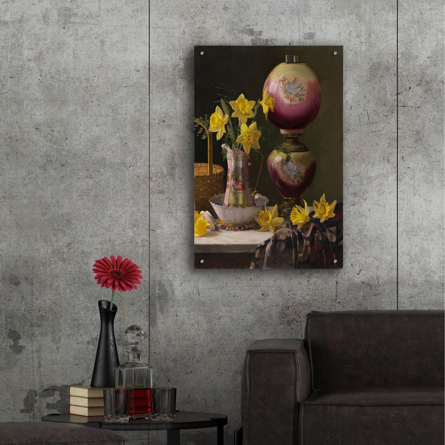 Epic Art 'Victorian Lamp With Daffodils' by Christopher Pierce, Acrylic Glass Wall Art,24x36