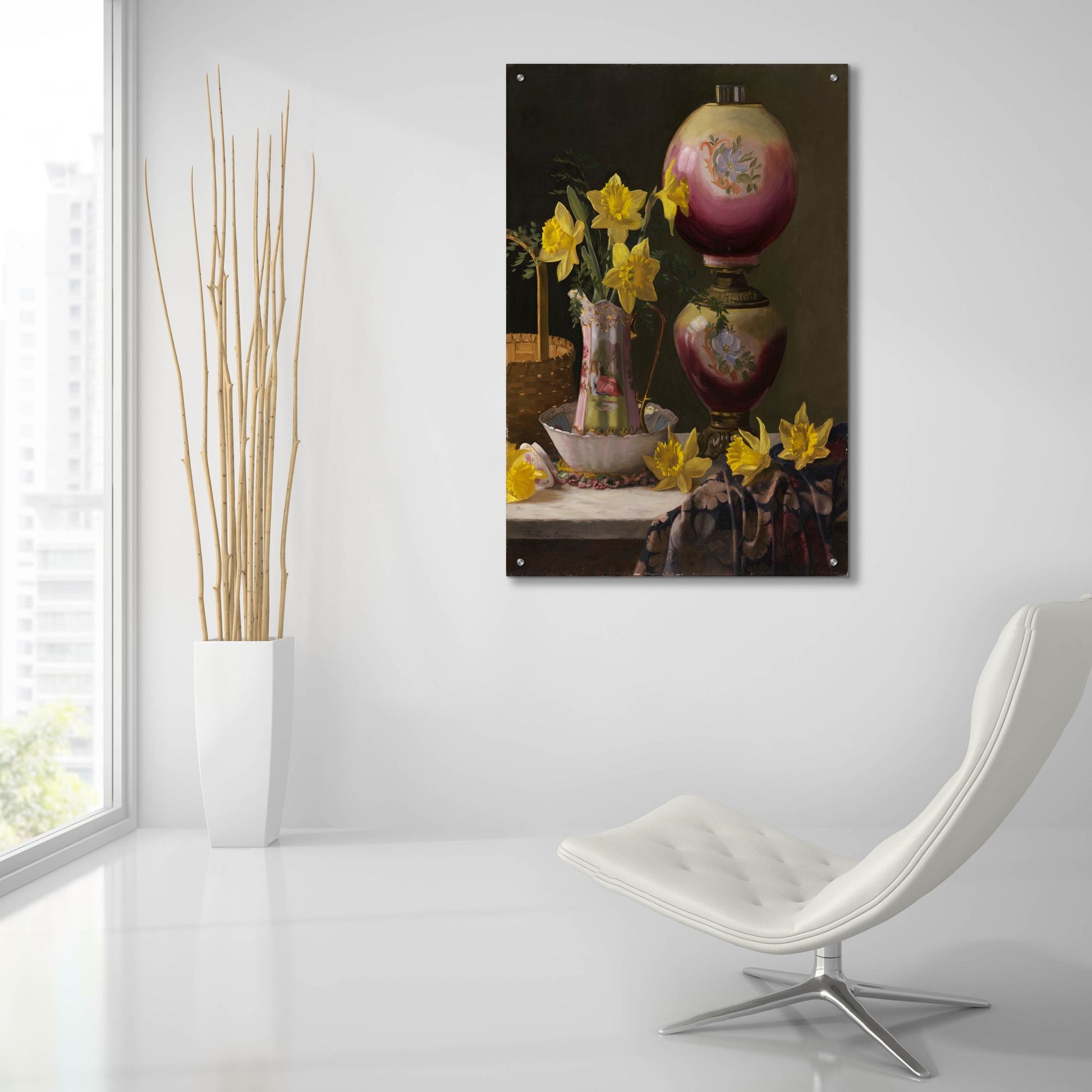 Epic Art 'Victorian Lamp With Daffodils' by Christopher Pierce, Acrylic Glass Wall Art,24x36