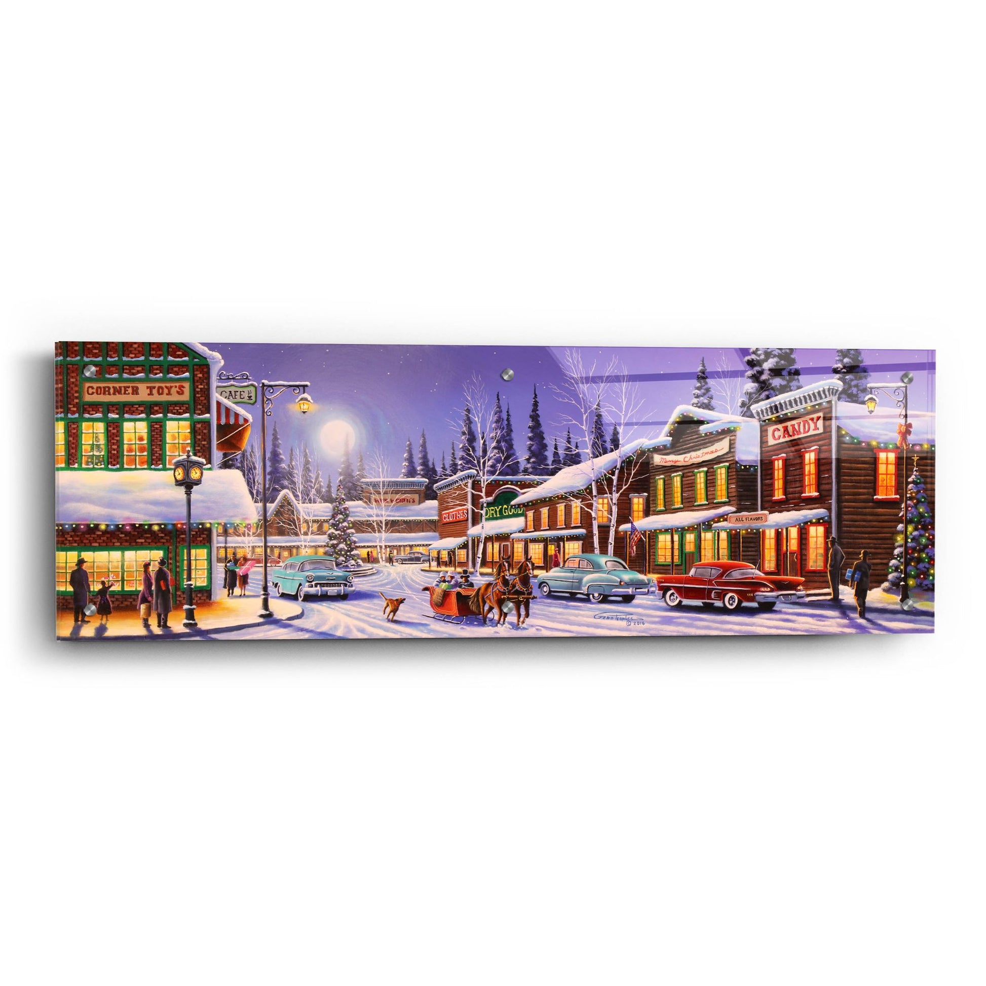 Epic Art 'Main Street Christmas' by Geno Peoples, Acrylic Glass Wall Art,36x12