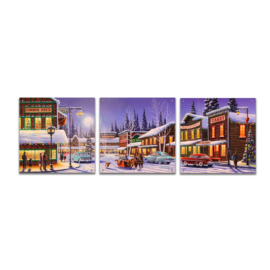 Epic Art 'Main Street Christmas' by Geno Peoples, Acrylic Glass Wall Art, 3 Piece Set